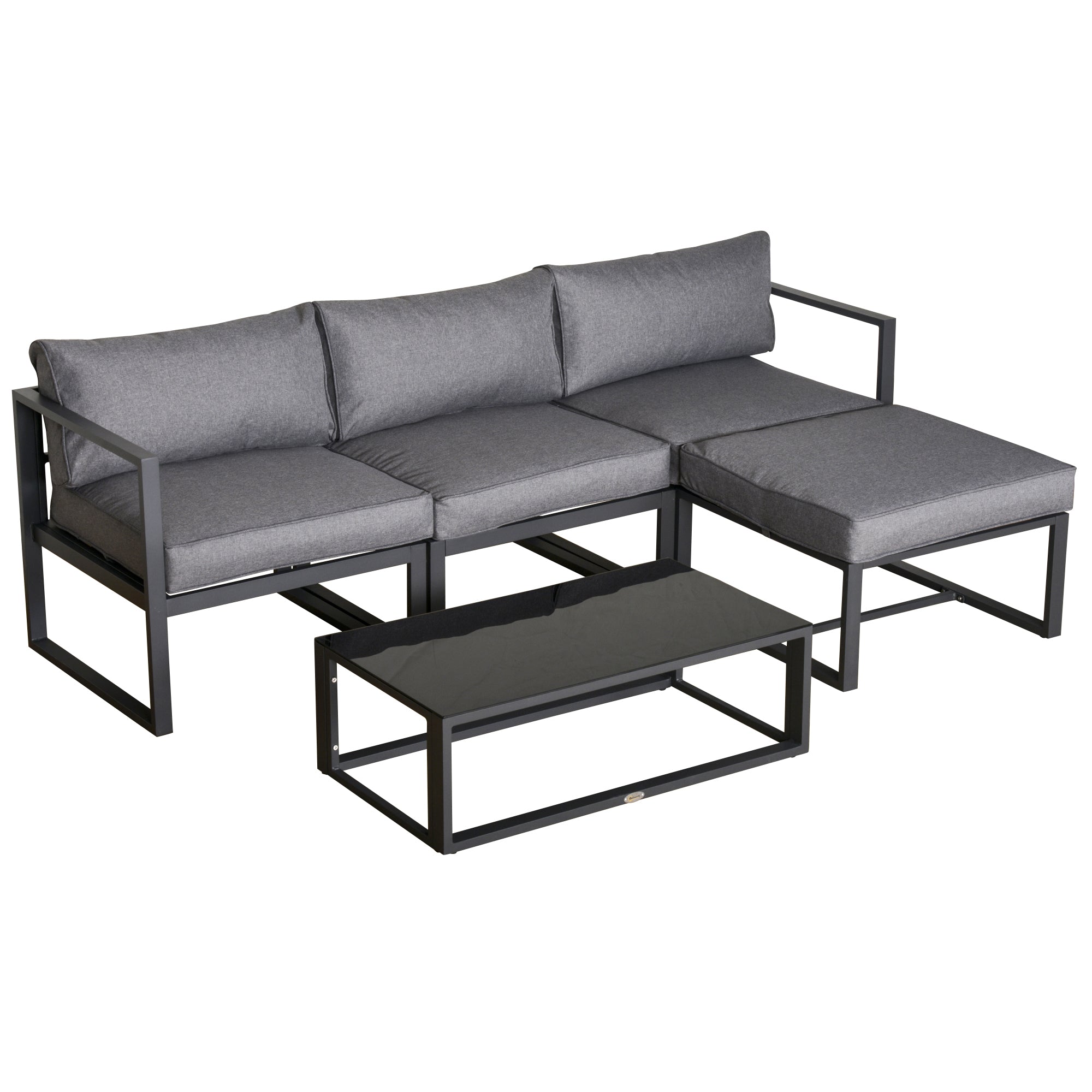 Outsunny 5 Pieces Outdoor Patio Furniture Set, Sofa Couch with Glass Coffee Table, Cushioned Chairs and Aluminum Tube, for Balcony Garden Backyard, Grey - North Peak Garden Furniture