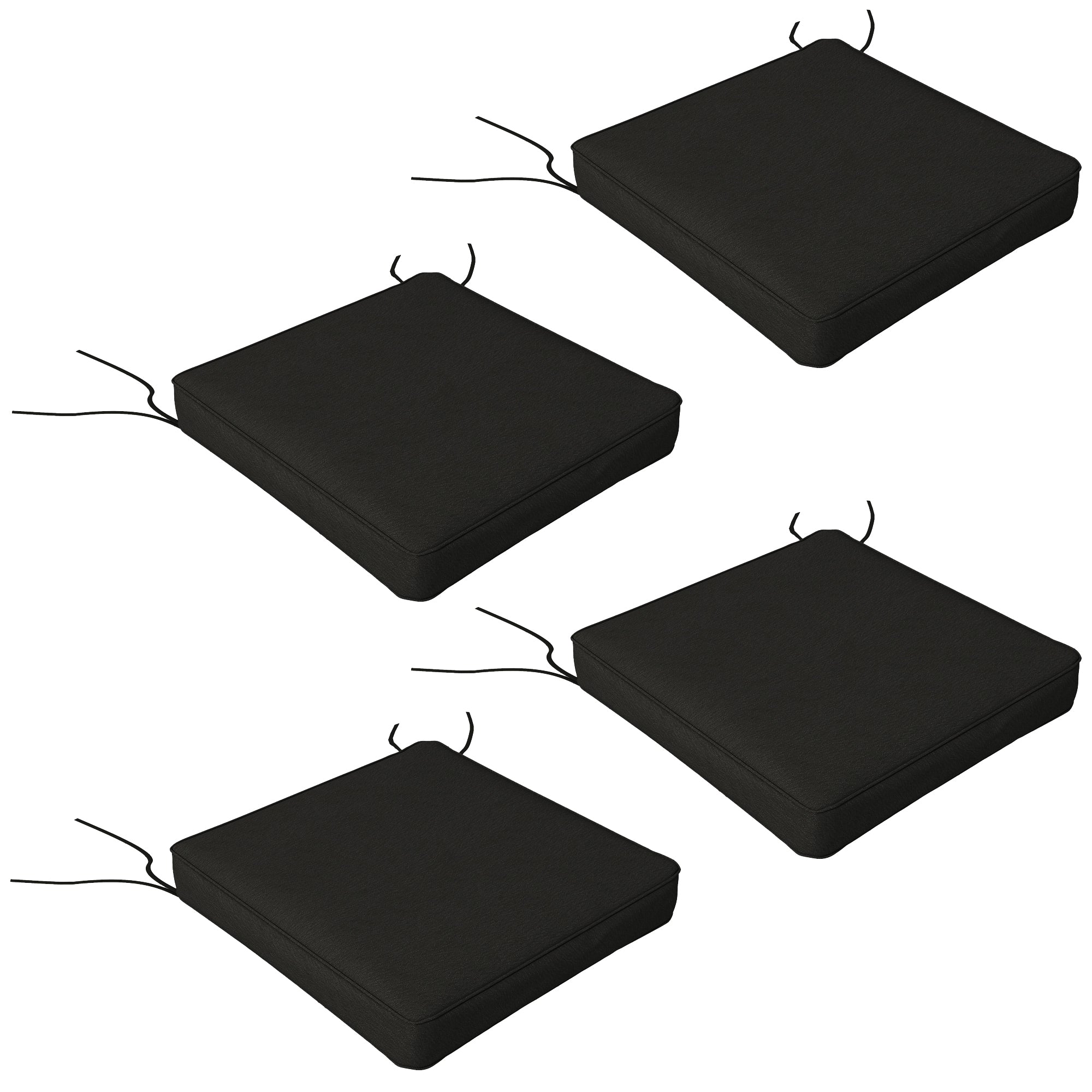 Outsunny 4-Piece Seat Cushions Pillow Replacement, Patio Chair Cushions Set with Ties for Indoor Outdoor, Black - North Peak Garden Furniture