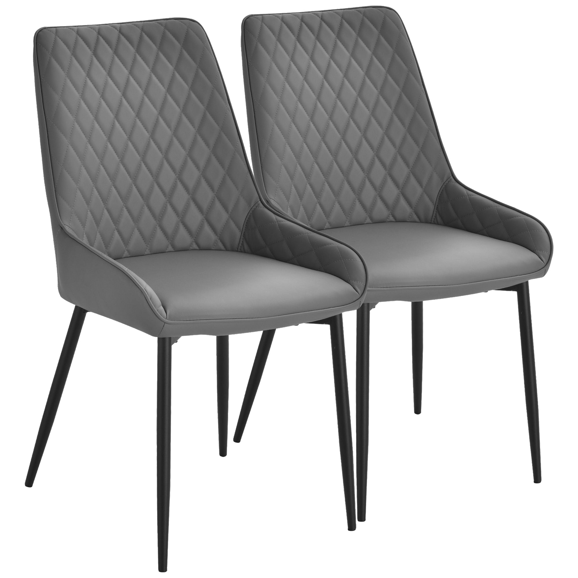 HOMCOM Set Of 2 Quilted PU Leather Dining Chairs with Metal Frame 4 Legs Foot Caps Home Seating Modern Stylish Executive Grey - North Peak Garden Furniture