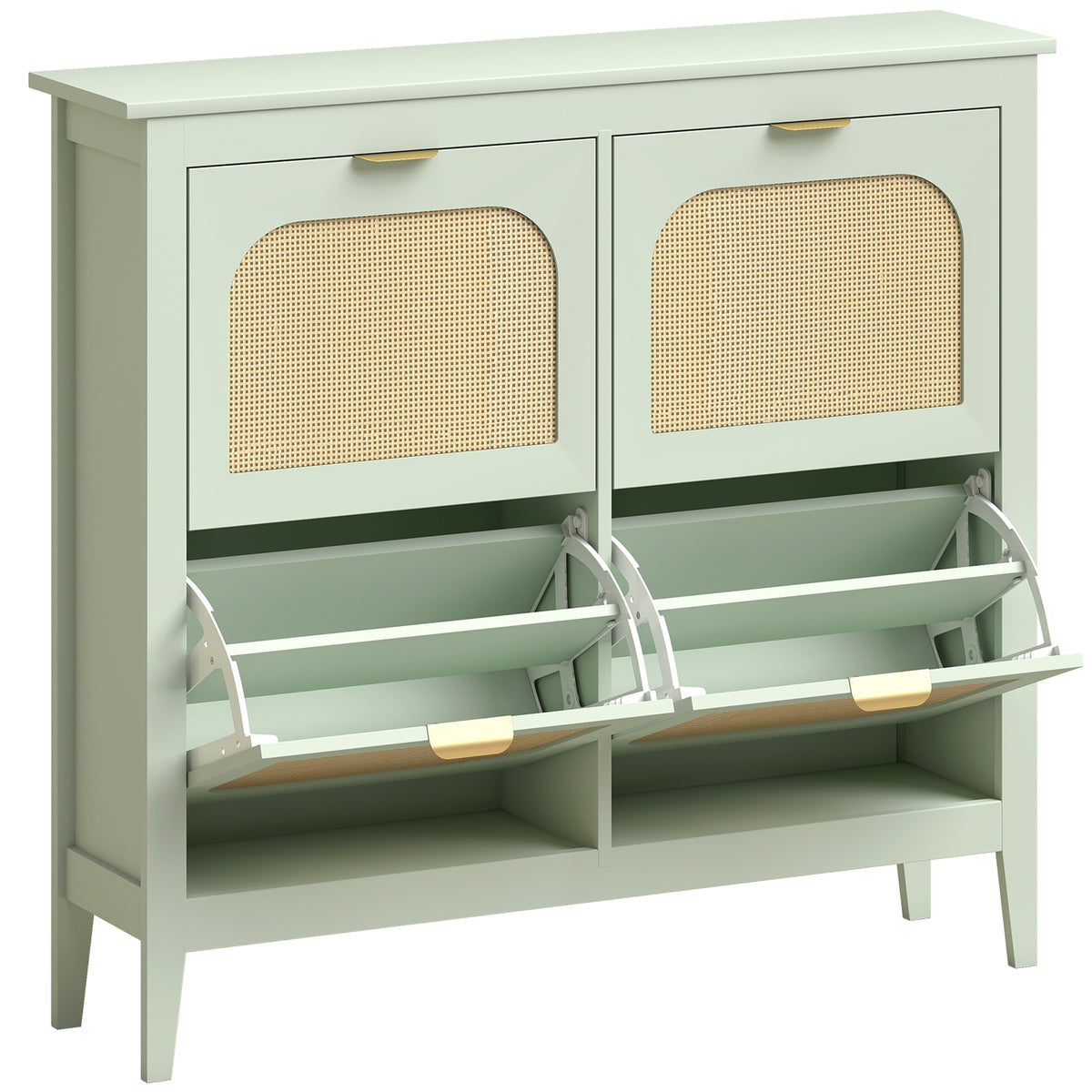 HOMCOM Narrow Shoe Cabinet, Boho Slim Shoe Storage Cabinet with 4 Flip Drawers, Holds 20 Pairs, Light Green