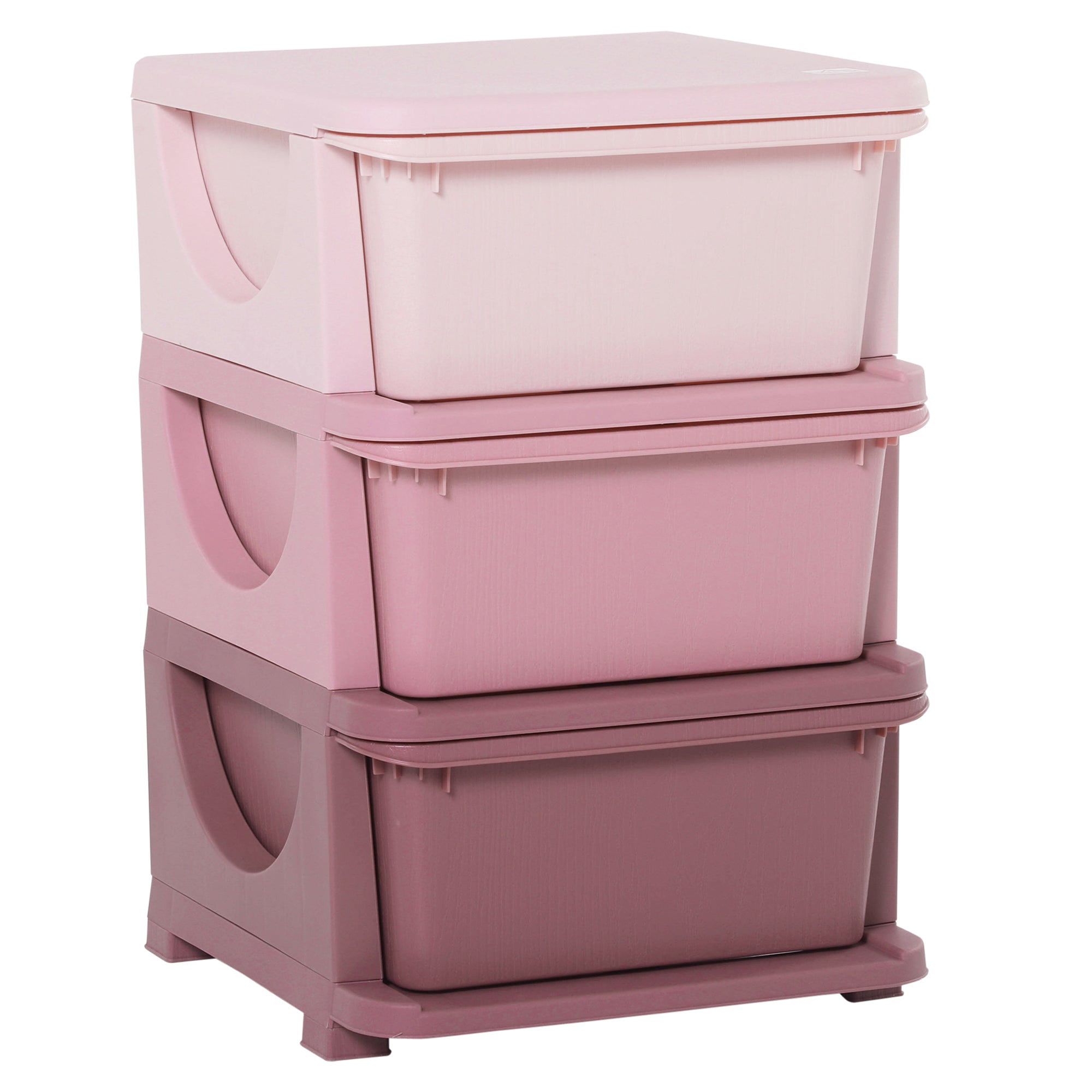 HOMCOM Kids Storage Units with 3 Drawers 3 Tier Chest Vertical Dresser Tower Toy Organizer for Nursery Playroom Kindergarten Pink - North Peak Garden Furniture