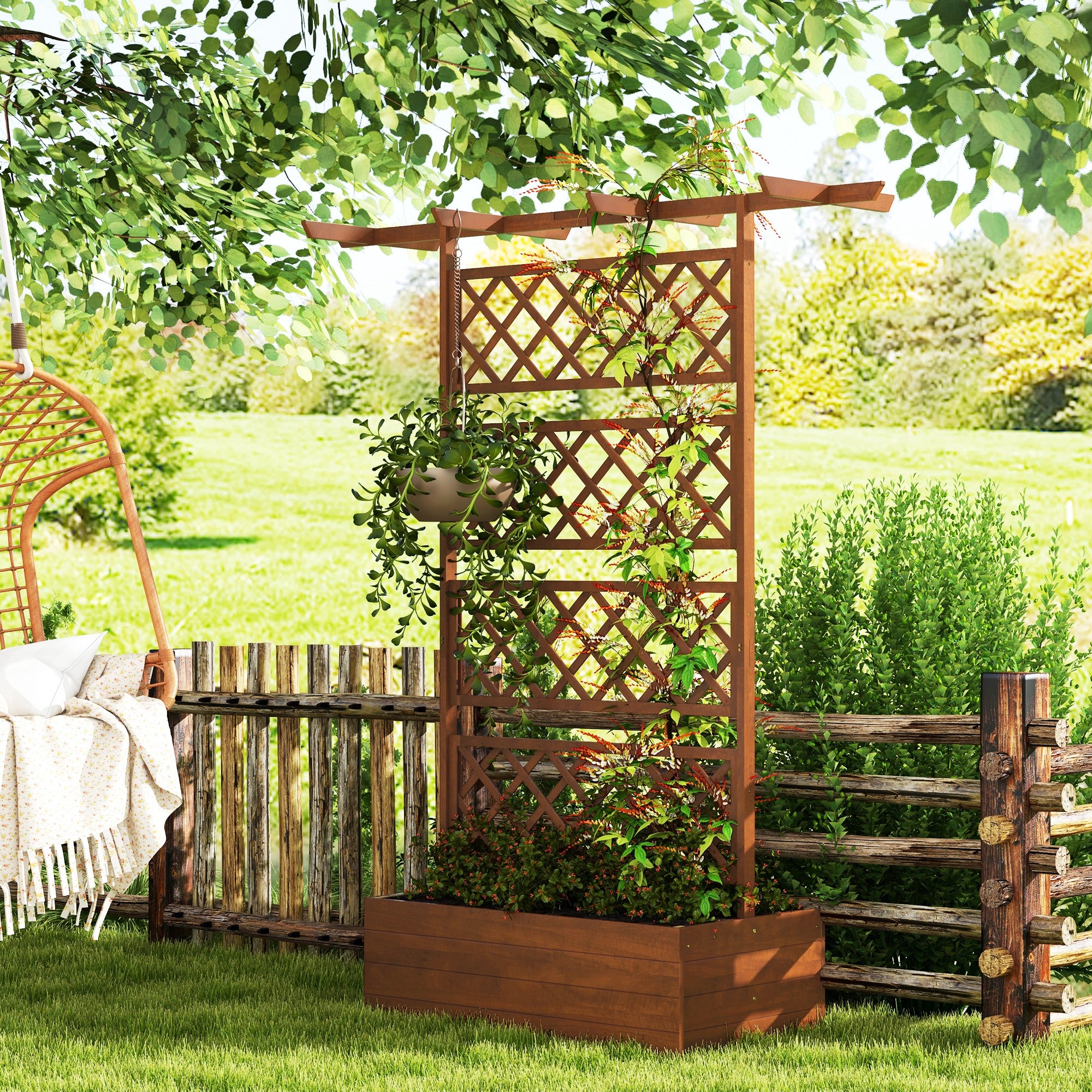 Outsunny Wooden Trellis Planter Box, Raised Garden Bed to Grow Vegetables, Herbs and Flowers, Orange - North Peak Garden Furniture