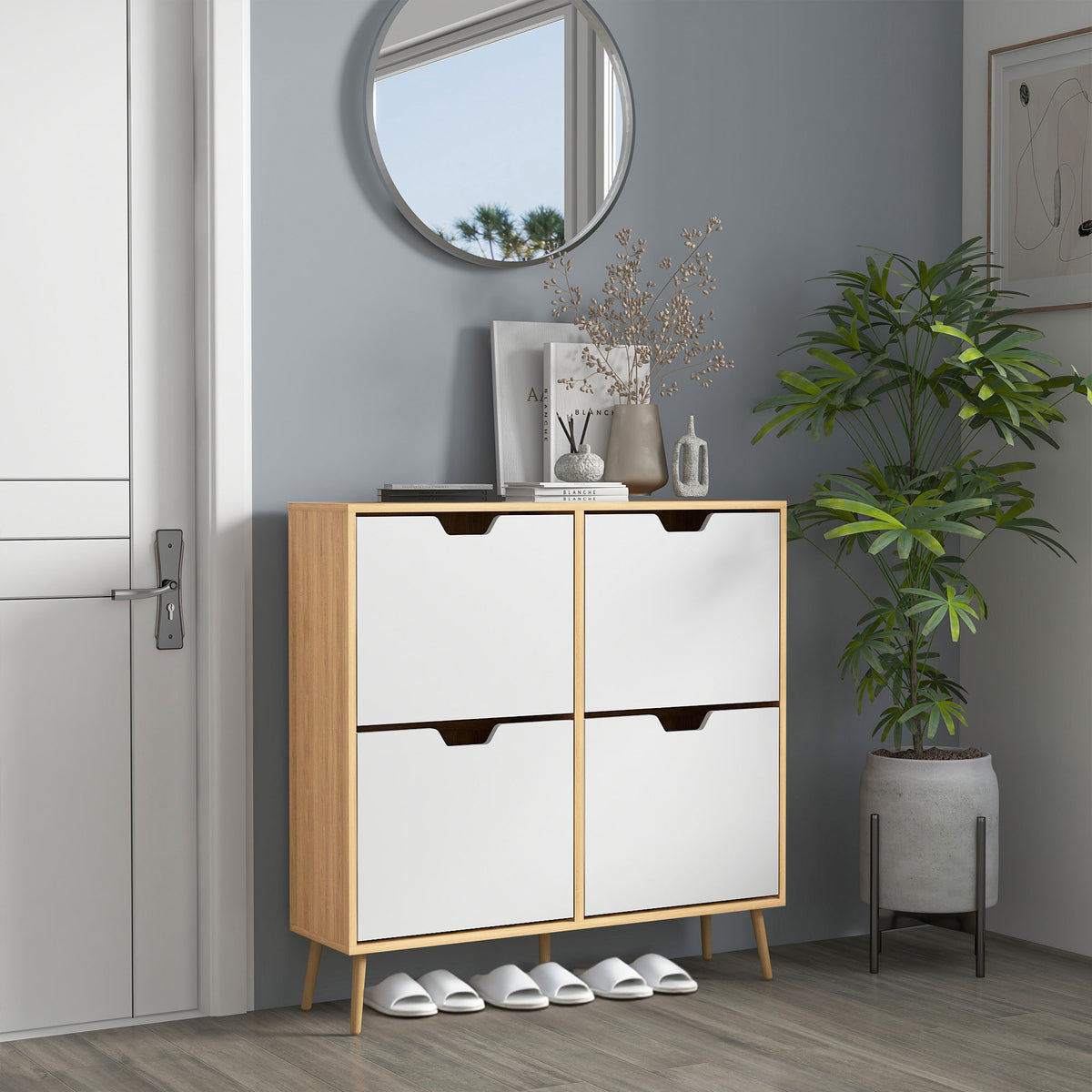 HOMCOM Shoe Storage Cabinet, 4 Flip Drawers, Shoe Organizer for 16 Pairs of Shoes, Natural