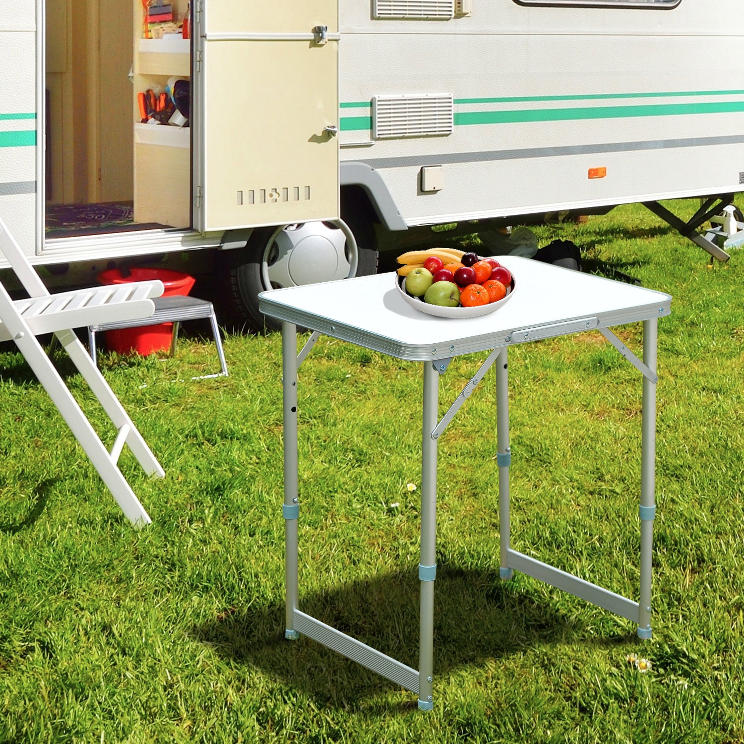 Outsunny Patio Foldable Picnic Table-Silver - North Peak Garden Furniture