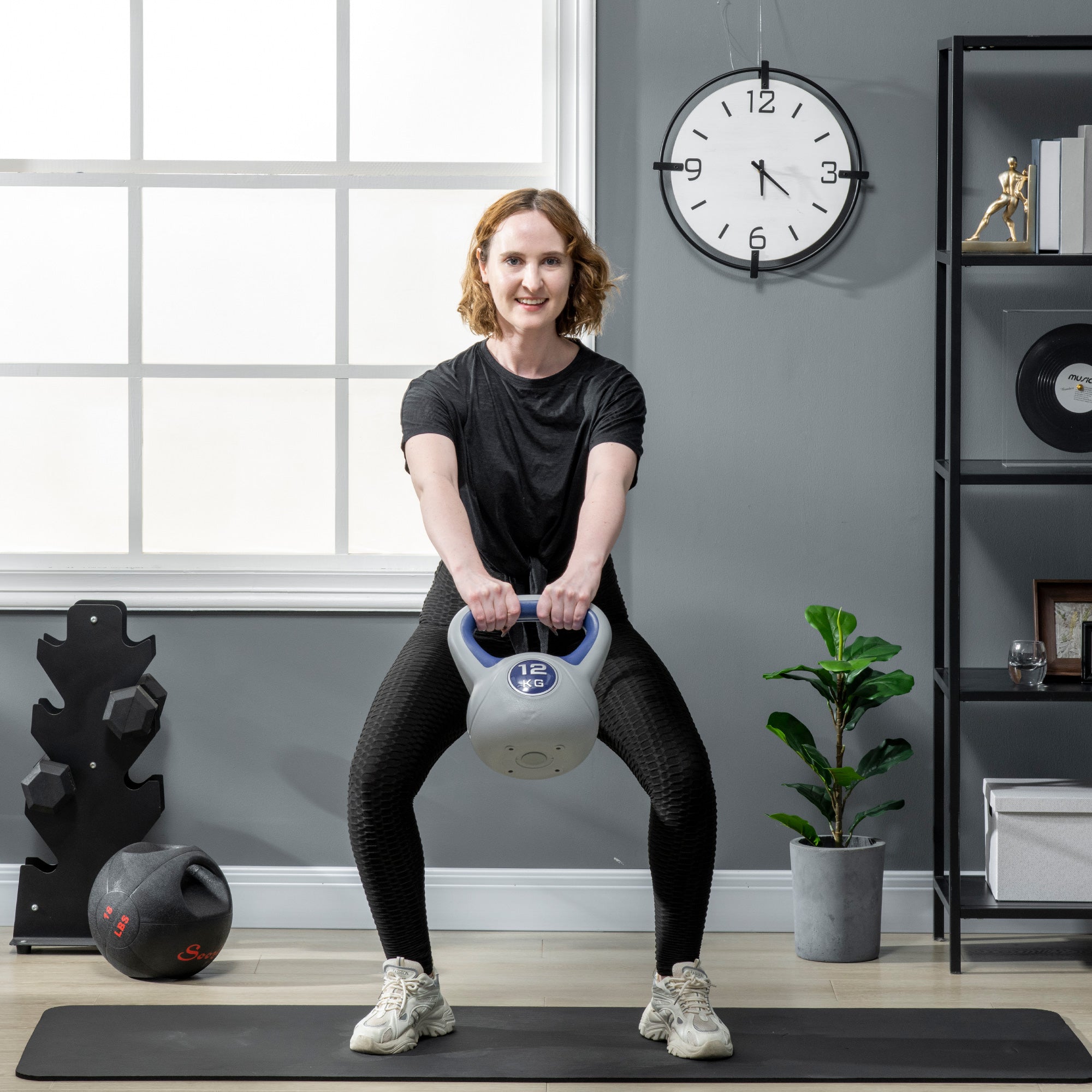 SPORTNOW Kettlebell, 12kg Kettle Bells with Handle for Home Gym Weight Lifting and Strength Training, Dark Blue and Grey
