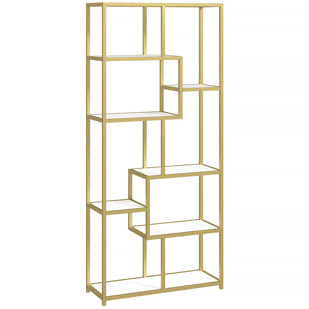 HOMCOM Seven-Tier Geometric Bookcase - White/Gold Tone