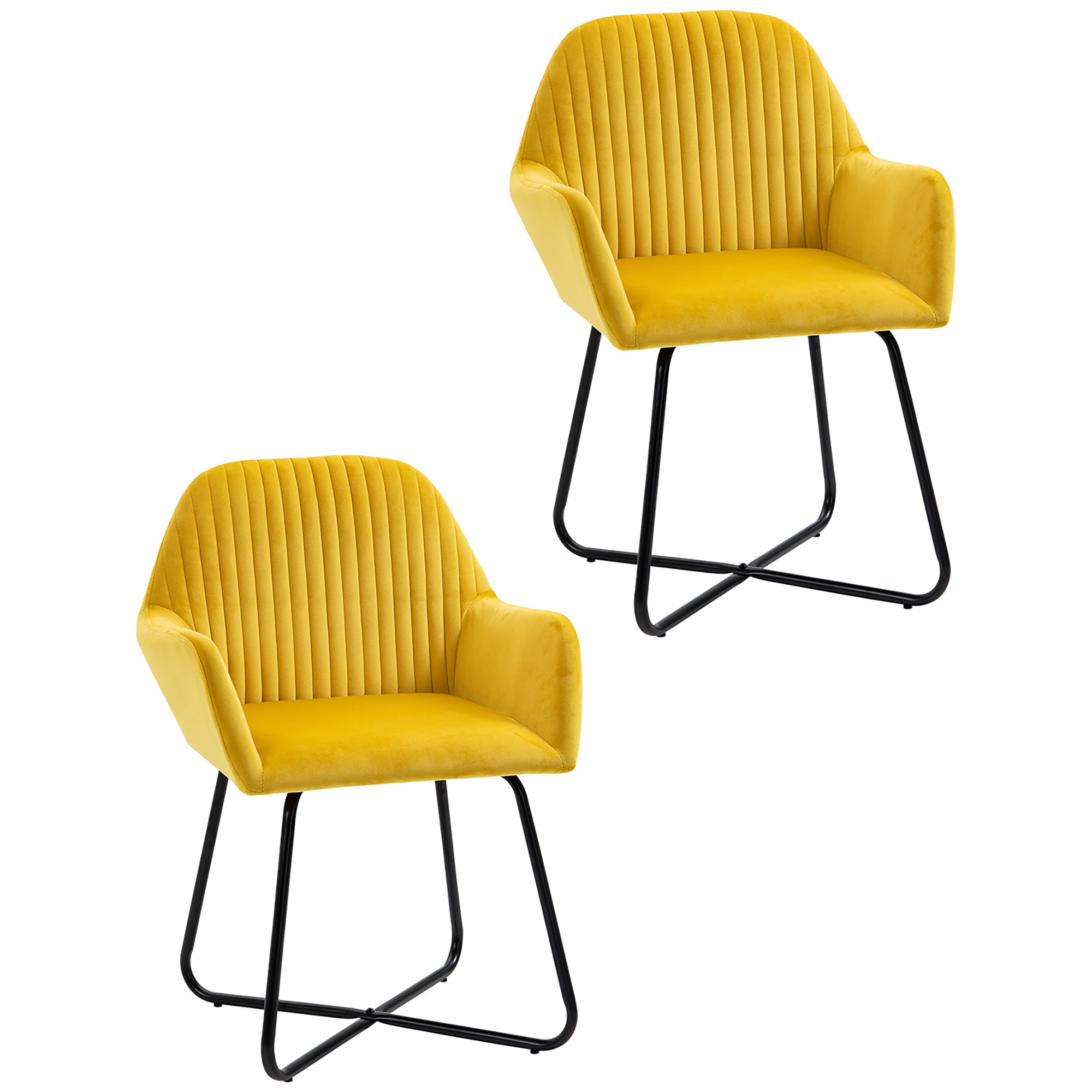 HOMCOM Velvet-Feel Plisse Back Accent Chair - Yellow - North Peak Garden Furniture