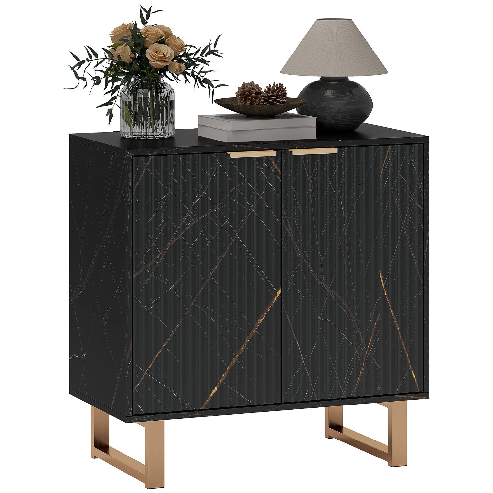 HOMCOM Elegant Storage Sideboard - Black/Gold-Tone - North Peak Garden Furniture