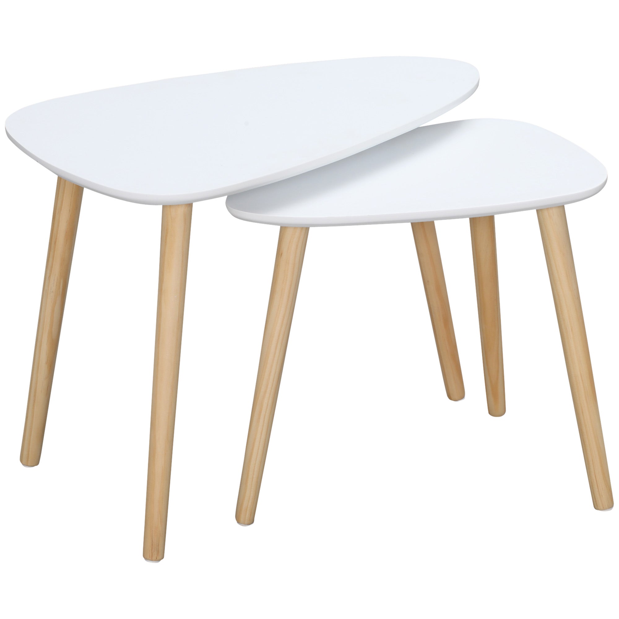 HOMCOM Nesting Coffee Table, Set of 2 Side Tables, Stacking End Tables with Solid Wood Legs, for Living Room Bedroom, White - North Peak Garden Furniture