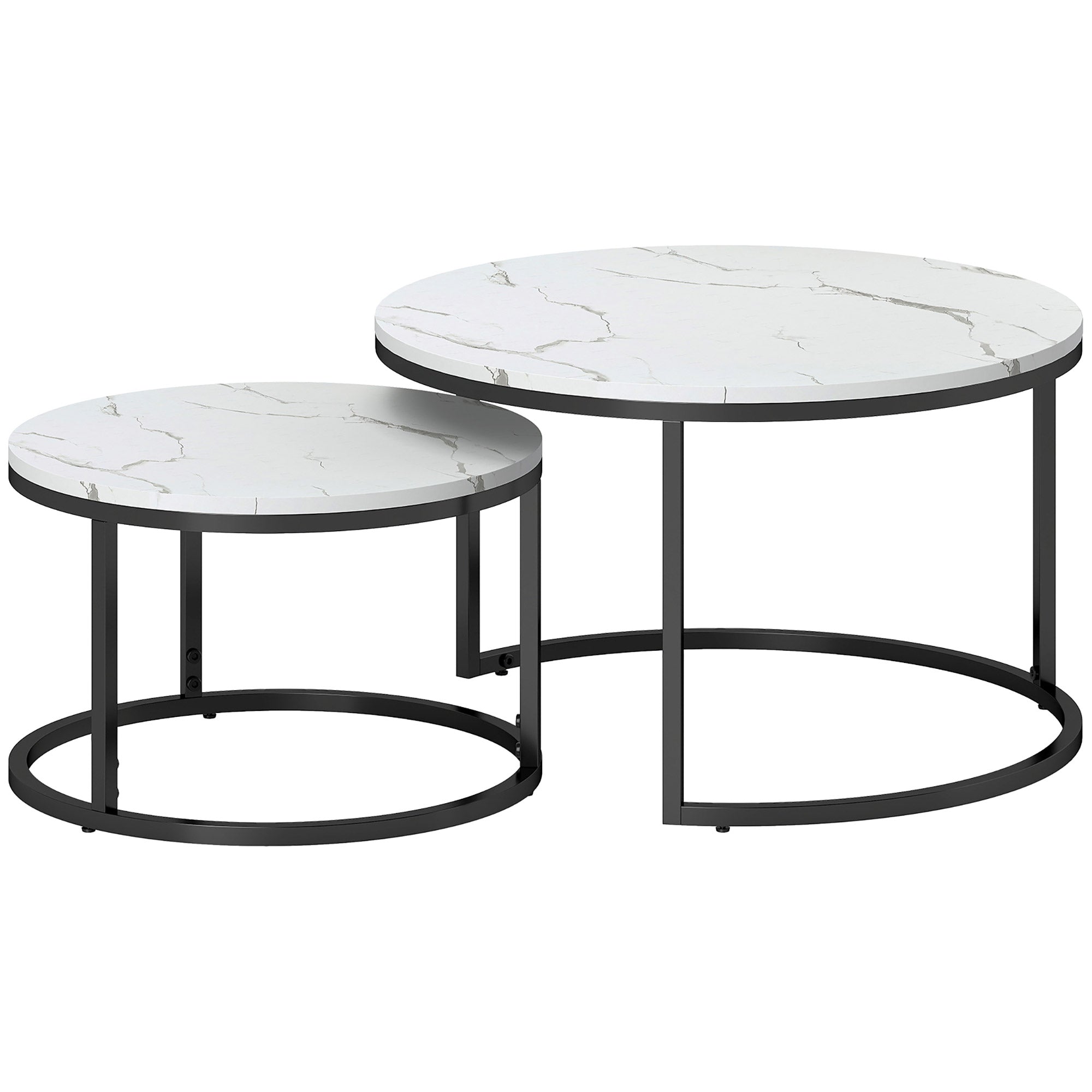 HOMCOM Set of Two Marble-Effect Stacking Tables - Black/White - North Peak Garden Furniture