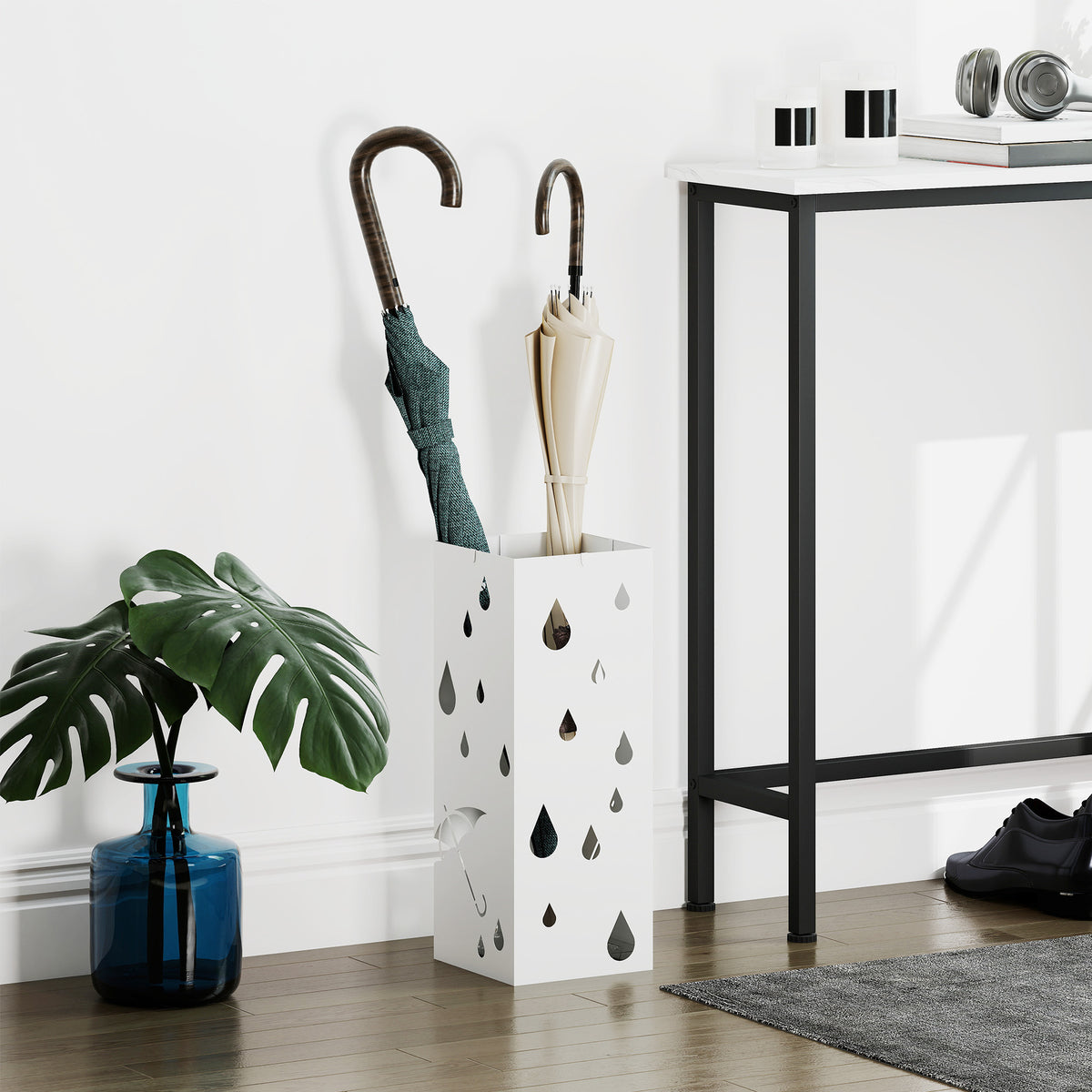 HOMCOM Six-Umbrella Steel Holder Stand - White