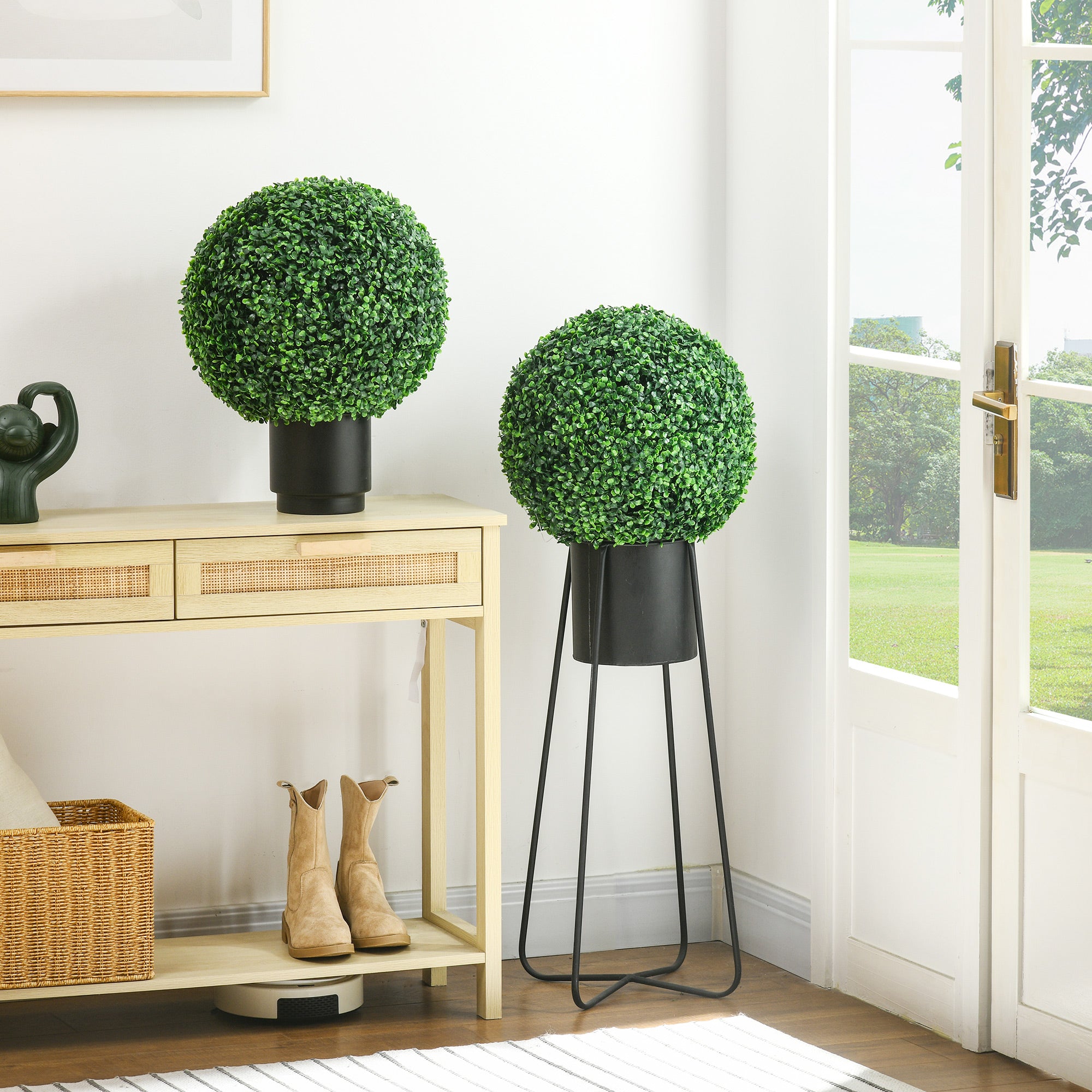 HOMCOM Set of Two Artificial Boxwood Balls Plants - Green - North Peak Garden Furniture