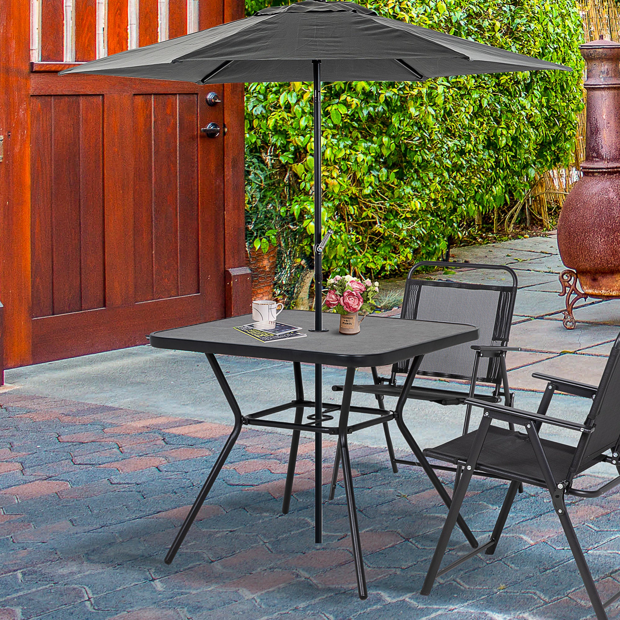 Outsunny Square Outdoor Table, Patio Bistro Coffee Table with Faux-marbled Top and 42mm Umbrella Hole for Garden - North Peak Garden Furniture