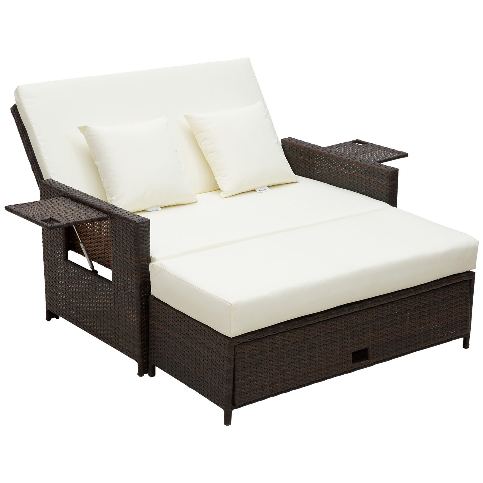 Outsunny Rattan Sun Lounger 2 Seater Day Bed-Brown - North Peak Garden Furniture