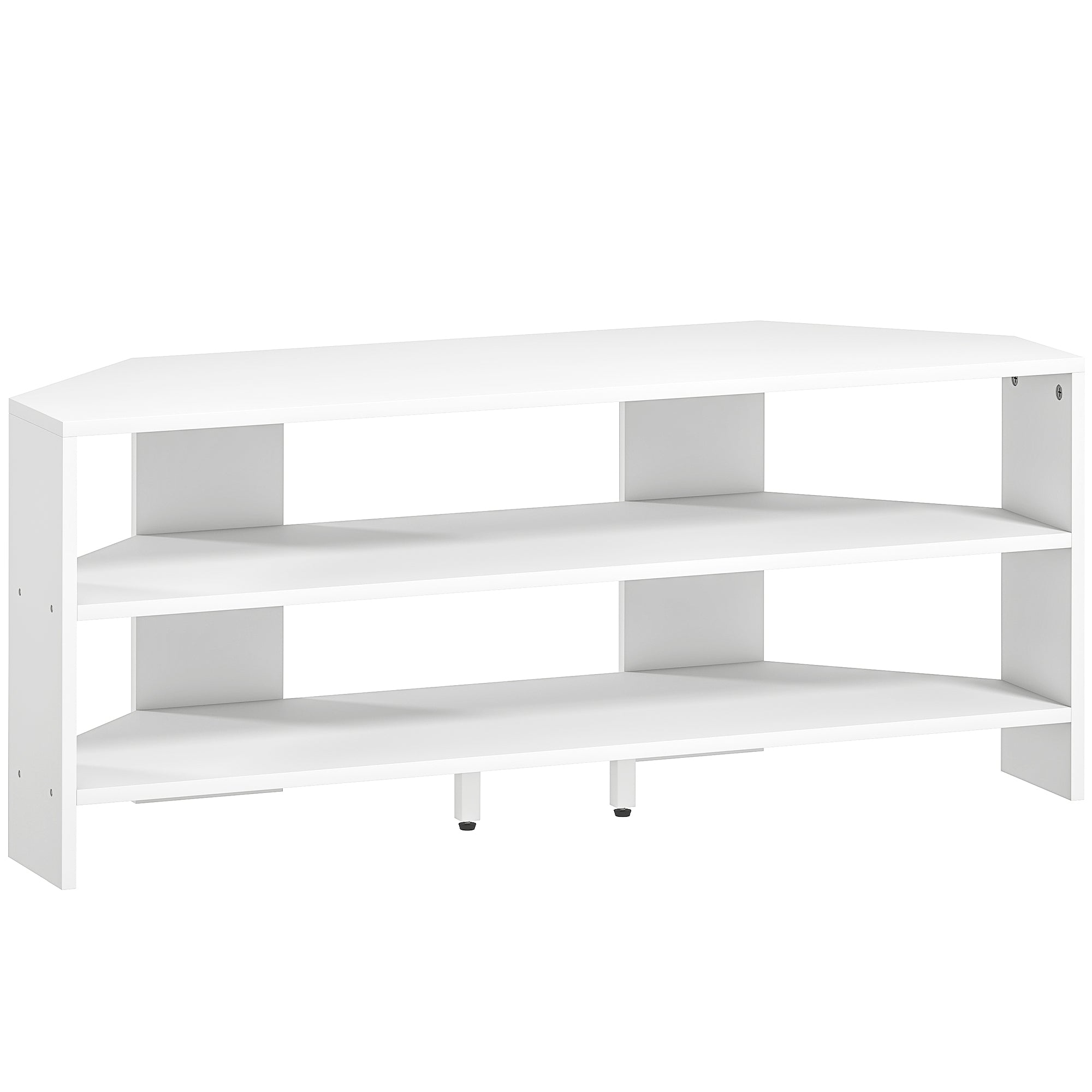 HOMCOM Corner TV Stand with 2 Open Shelves for 47 Inch TV - White
