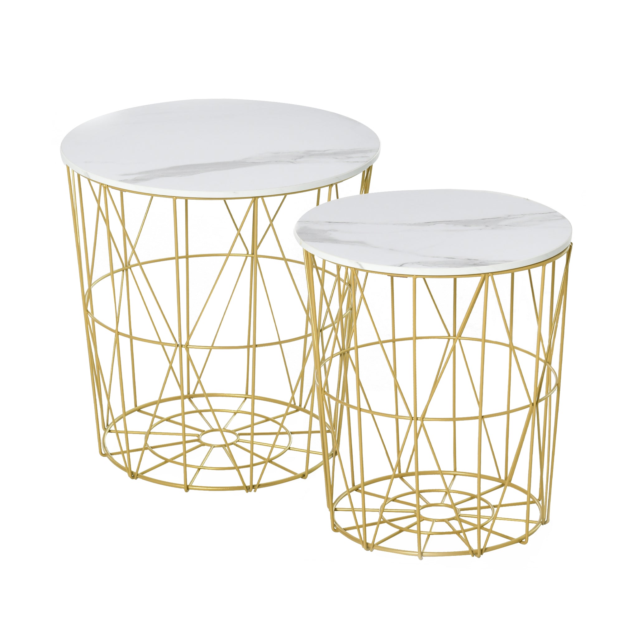 HOMCOM Set of 2 Nesting Side Tables with Storage, Round End Tables Coffee Tables with Steel Frame and Removable Round Top, for Living Room, bedroom, office, White - North Peak Garden Furniture