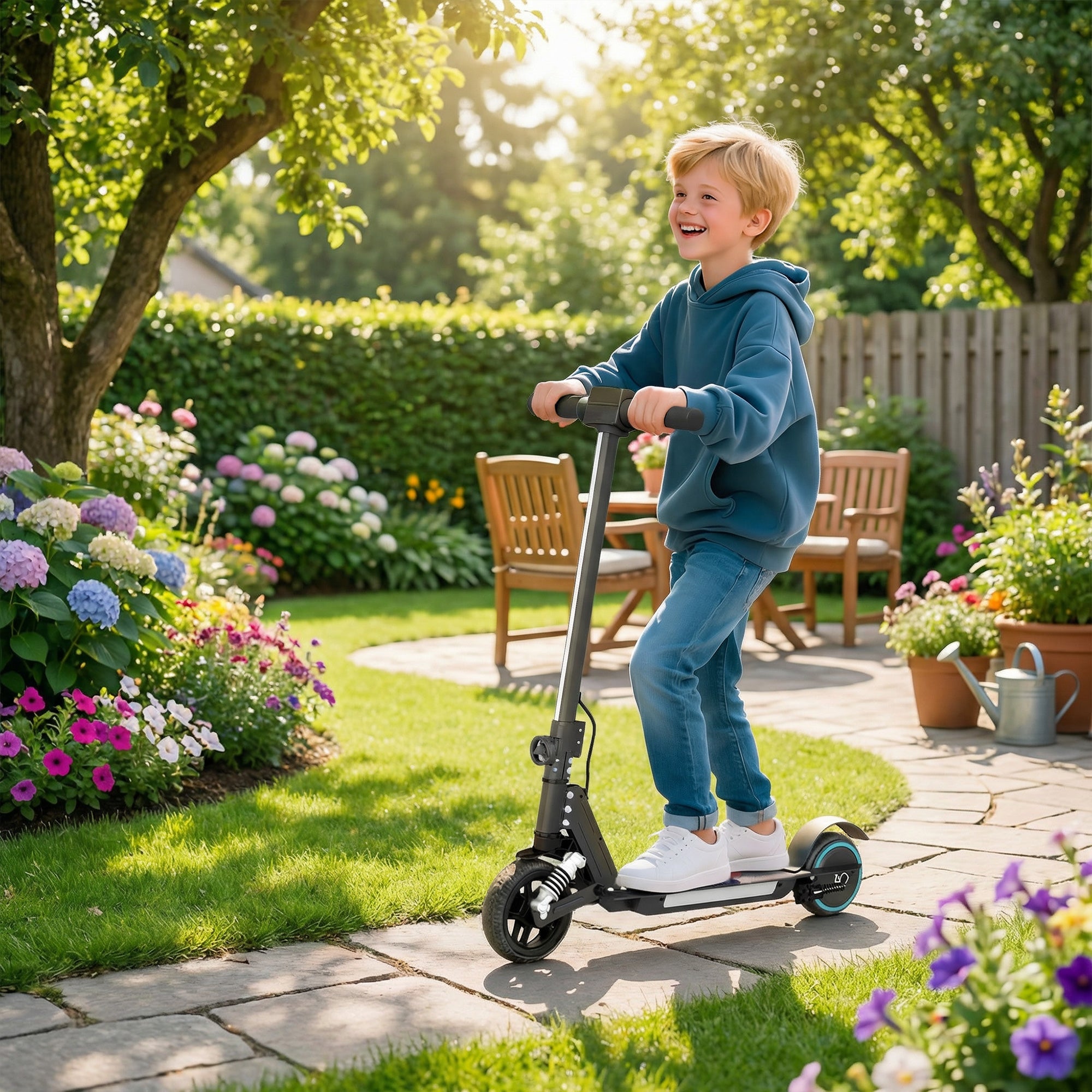 SPORTNOW Folding Electric Scooter for Kids Age 6-14 with Dual Brakes, Front Suspension, LED Colourful Lights and Display, 6.8kg Lightweight Aluminium E Scooter, Up to 14 KM/H & 6 KM, Black