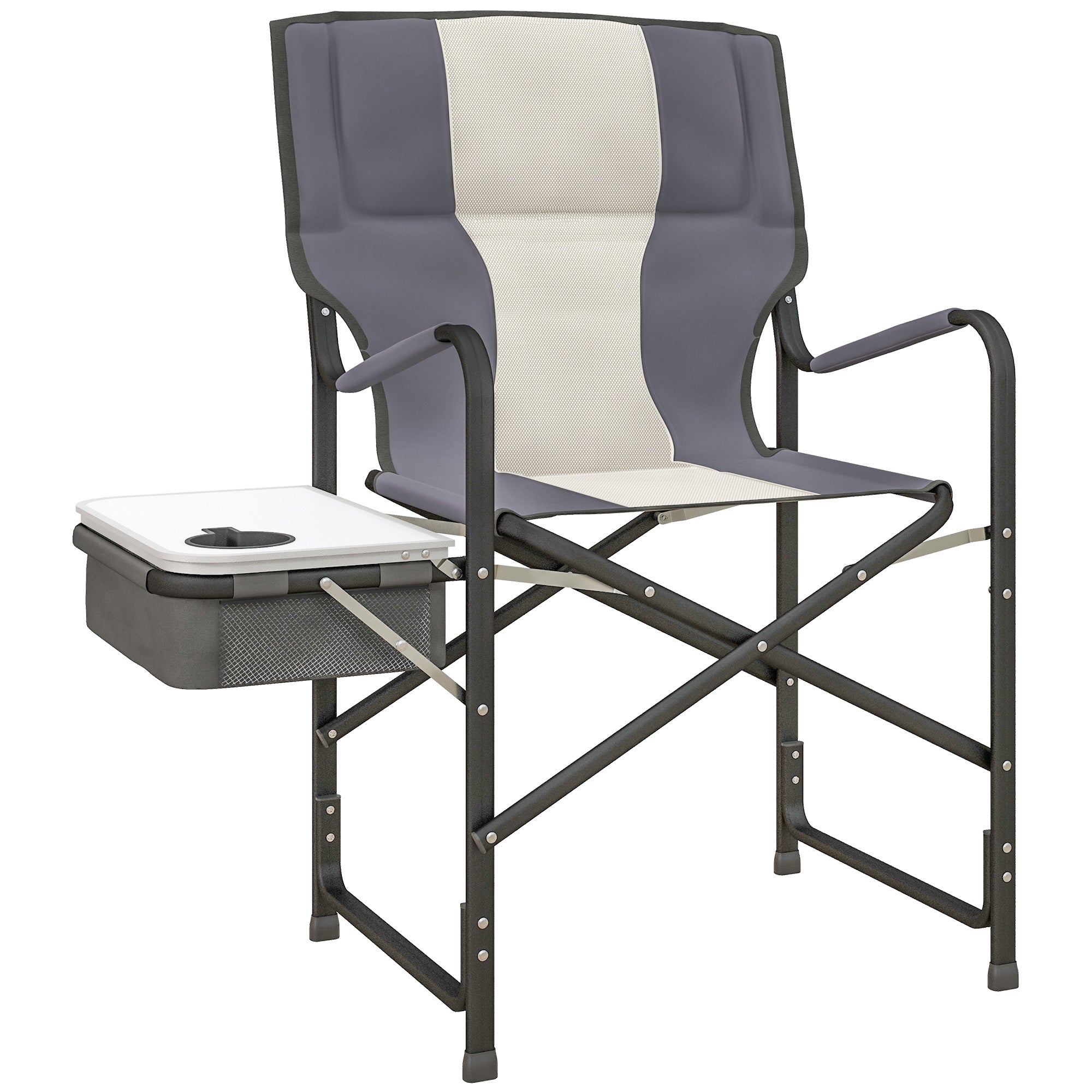 Outsunny Folding Aluminium Camping Chair, with Cooler Bag Table - Grey - North Peak Garden Furniture