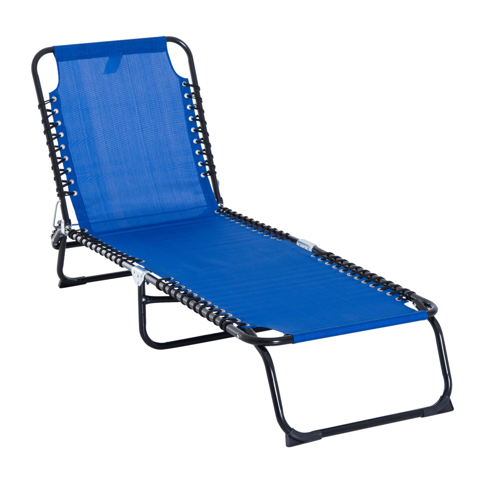 Outsunny Foldable Sun Lounger, Outdoor 4 Level Adjustable Backrest Reclining Chaise Chair, Steel Frame Recliner Chair for Camping, Hiking, Navy Blue - North Peak Garden Furniture