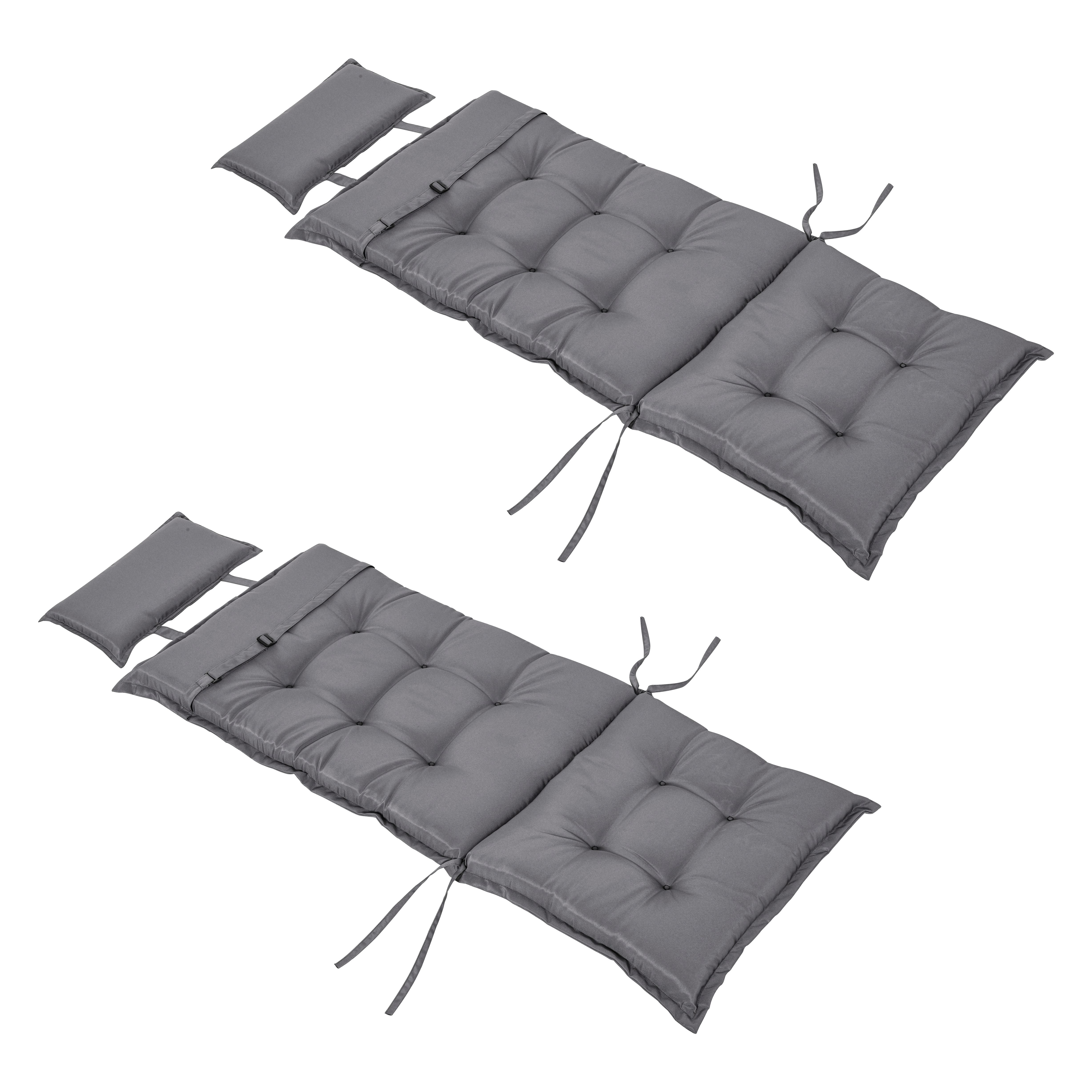 Outsunny Set of 2 Outdoor Chair Cushions, High Back Padded Patio Chair with Pillow for Indoor and Outdoor Use, Dark Grey - North Peak Garden Furniture