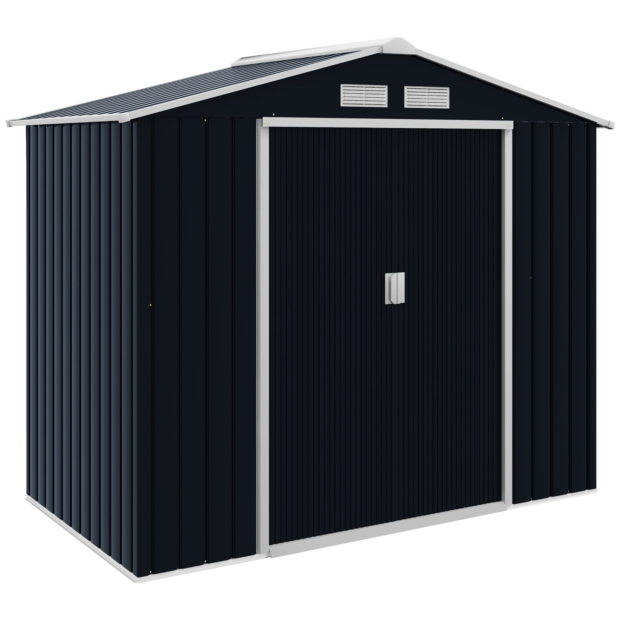 Outsunny 7 x 4ft Metal Garden Shed, Outdoor Storage Tool House with Ventilation Slots, Foundation Kit and Lockable Double Doors, Dark Grey - North Peak Garden Furniture