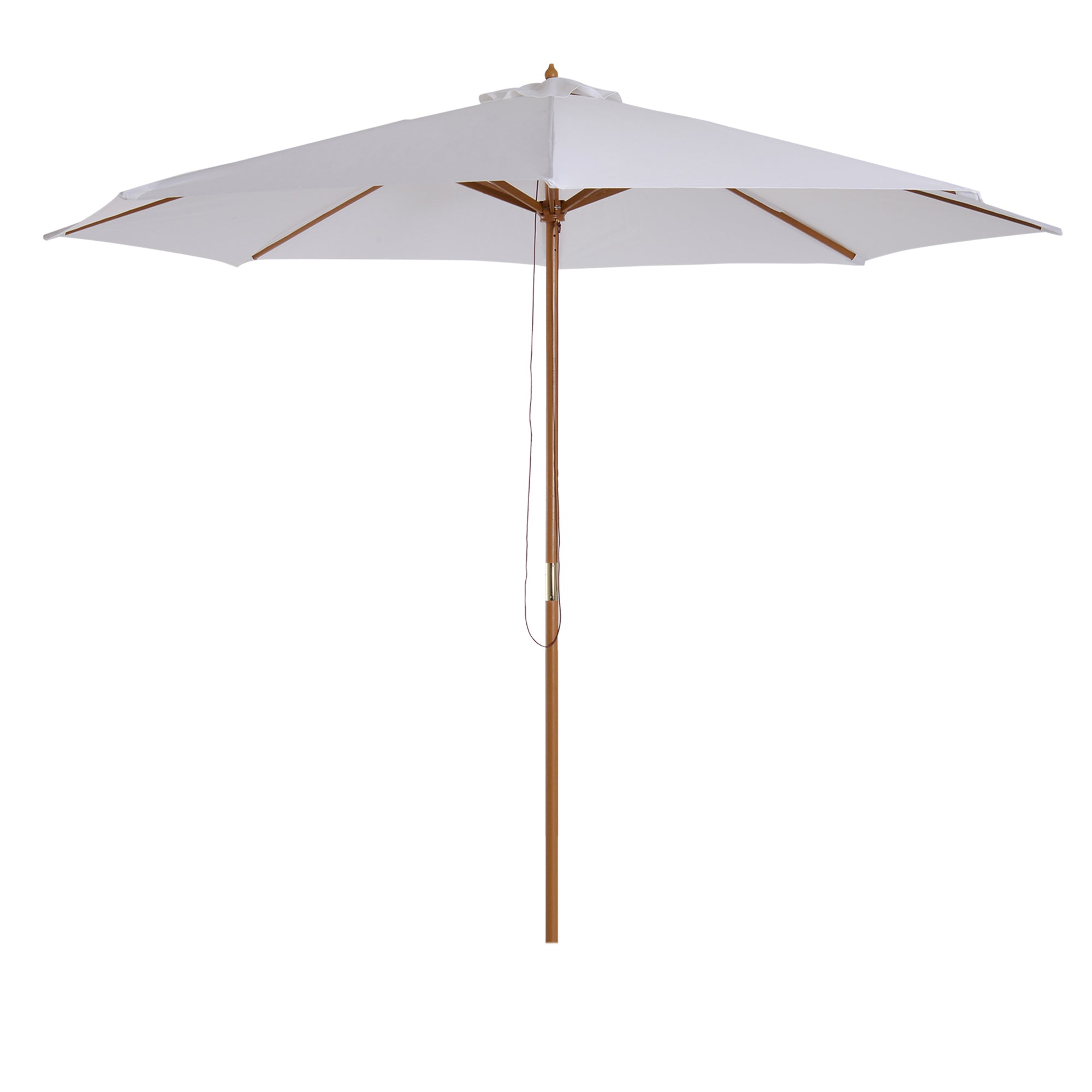 Outsunny 3(m) Garden Parasol, Pulley Operated Patio Umbrella, Wooden Table Market Umbrella with Rope Pulley Mechanism and 8 Ribs, Cream White - North Peak Garden Furniture