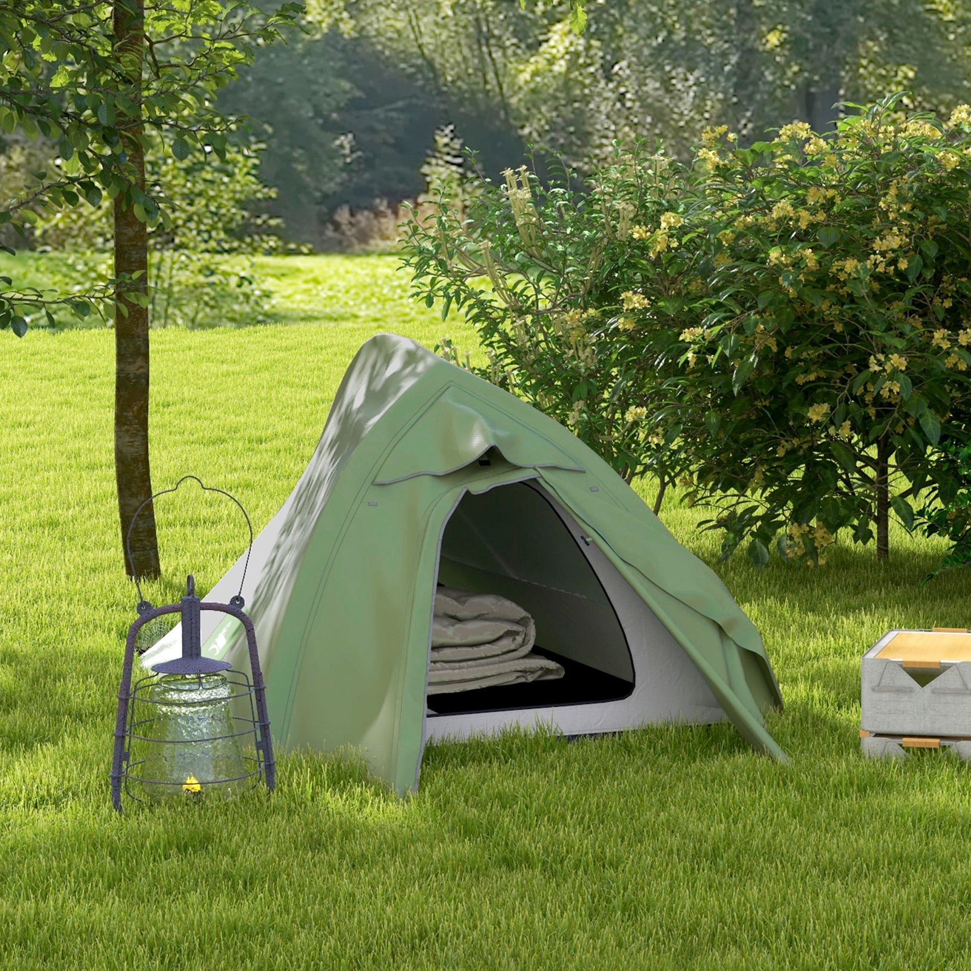 Outsunny Double Layer Camping Tent, 1-2 Man Backpacking Tent with Carry Bag, 2000mm Waterproof and Lightweight, Green - North Peak Garden Furniture