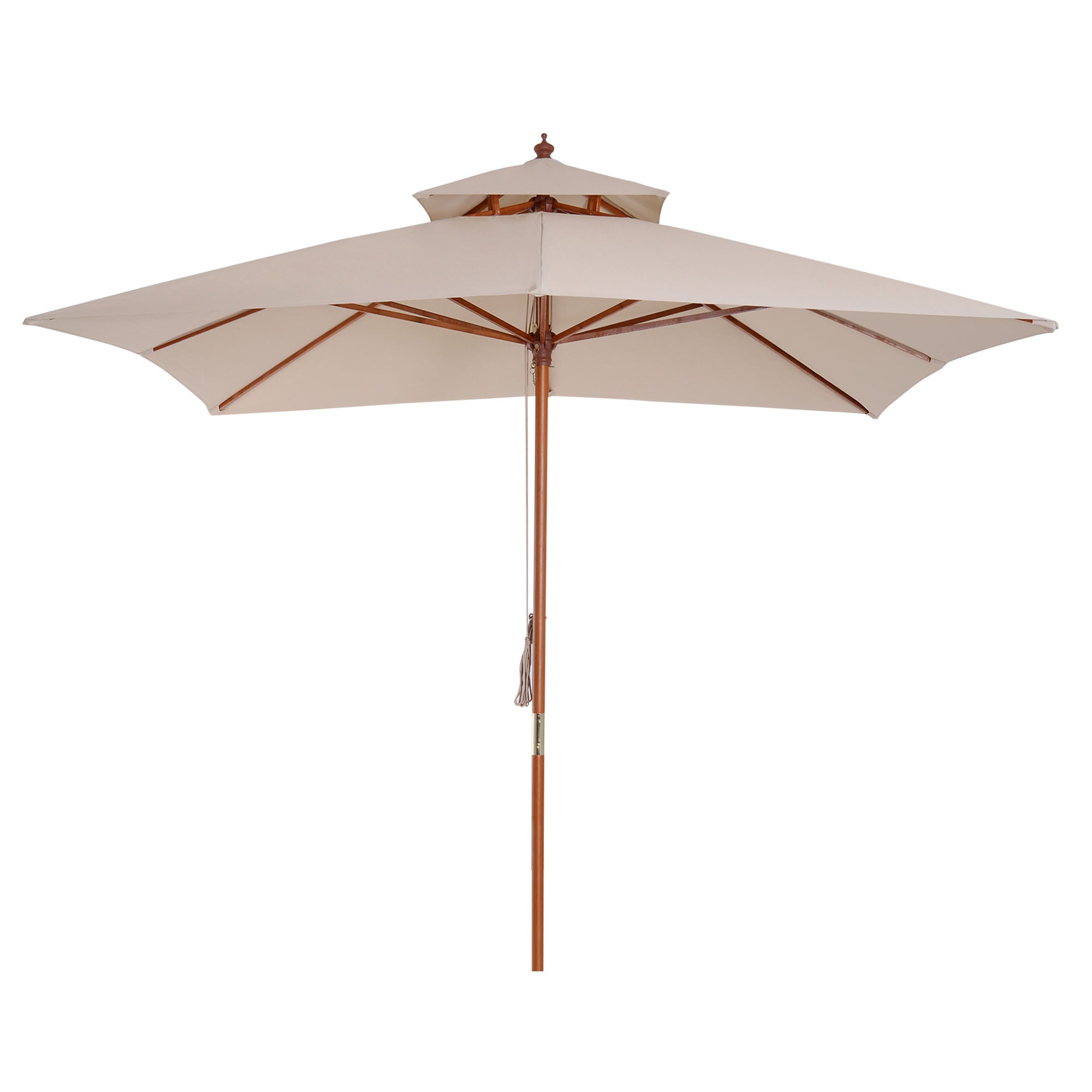 Outsunny 3 x 3 metre Patio Parasol Garden Umbrellas Sunshade Outdoor Wooden Parasol Canopy Double Tier, Beige, BASE NOT INCLUDED - North Peak Garden Furniture