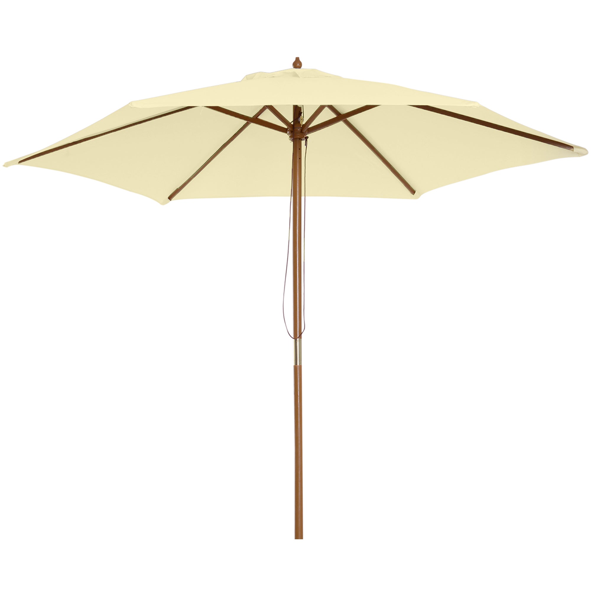 Outsunny 2.5m Wood Garden Parasol Sun Shade Patio Outdoor Wooden Umbrella Canopy Cream White - North Peak Garden Furniture