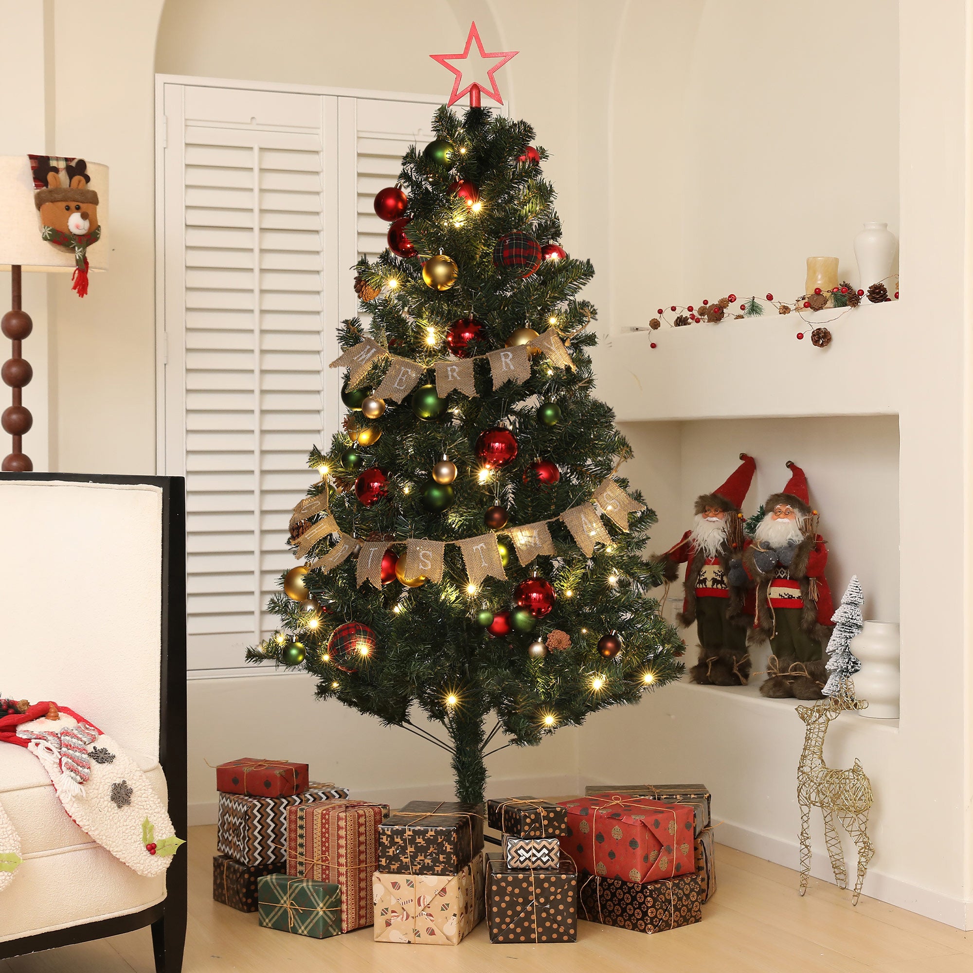 HOMCOM 5ft Pre-Lit and Xmas Tree with Decorations - North Peak Garden Furniture