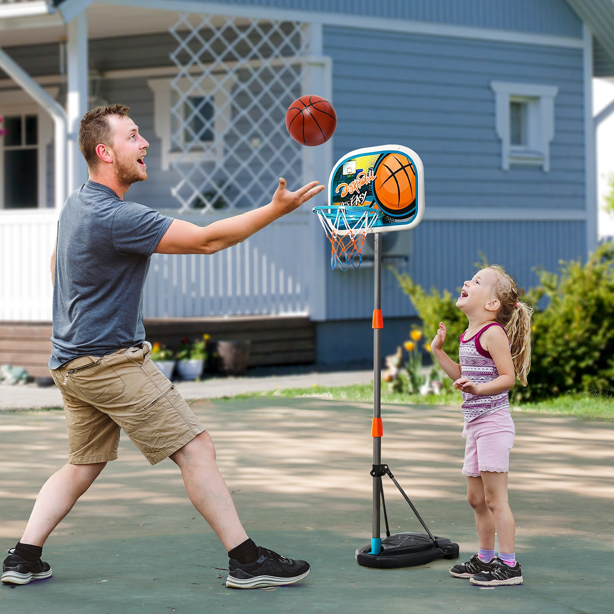 HOMCOM Kids Basketball Hoop and Stand Portable Basketball Stand Set w/ Ball Pump Netting Backboard Adjustable Height from 126 cm to 158 cm - North Peak Garden Furniture