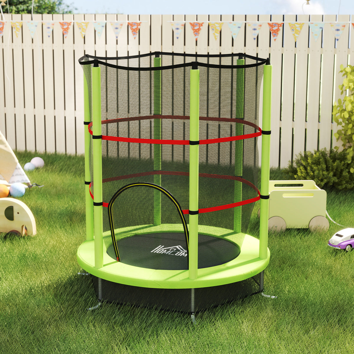HOMCOM Kids Trampoline, with Enclosure Net, Steel Frame, for Ages 3-6 Years - Green
