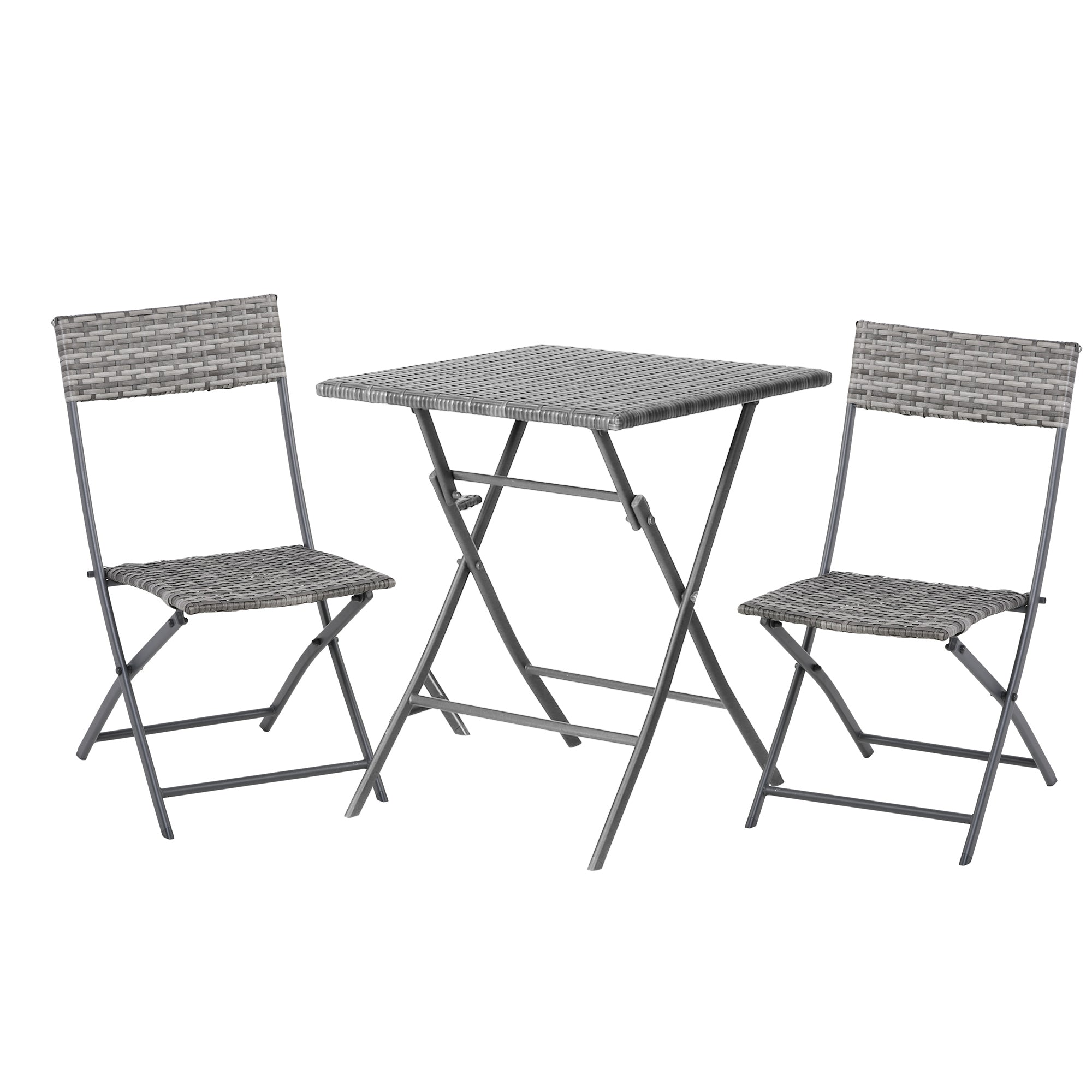 Outsunny 2-Seater Chair Bistro Set Garden Patio Table & Chair Black Rattan Furniture Grey - North Peak Garden Furniture