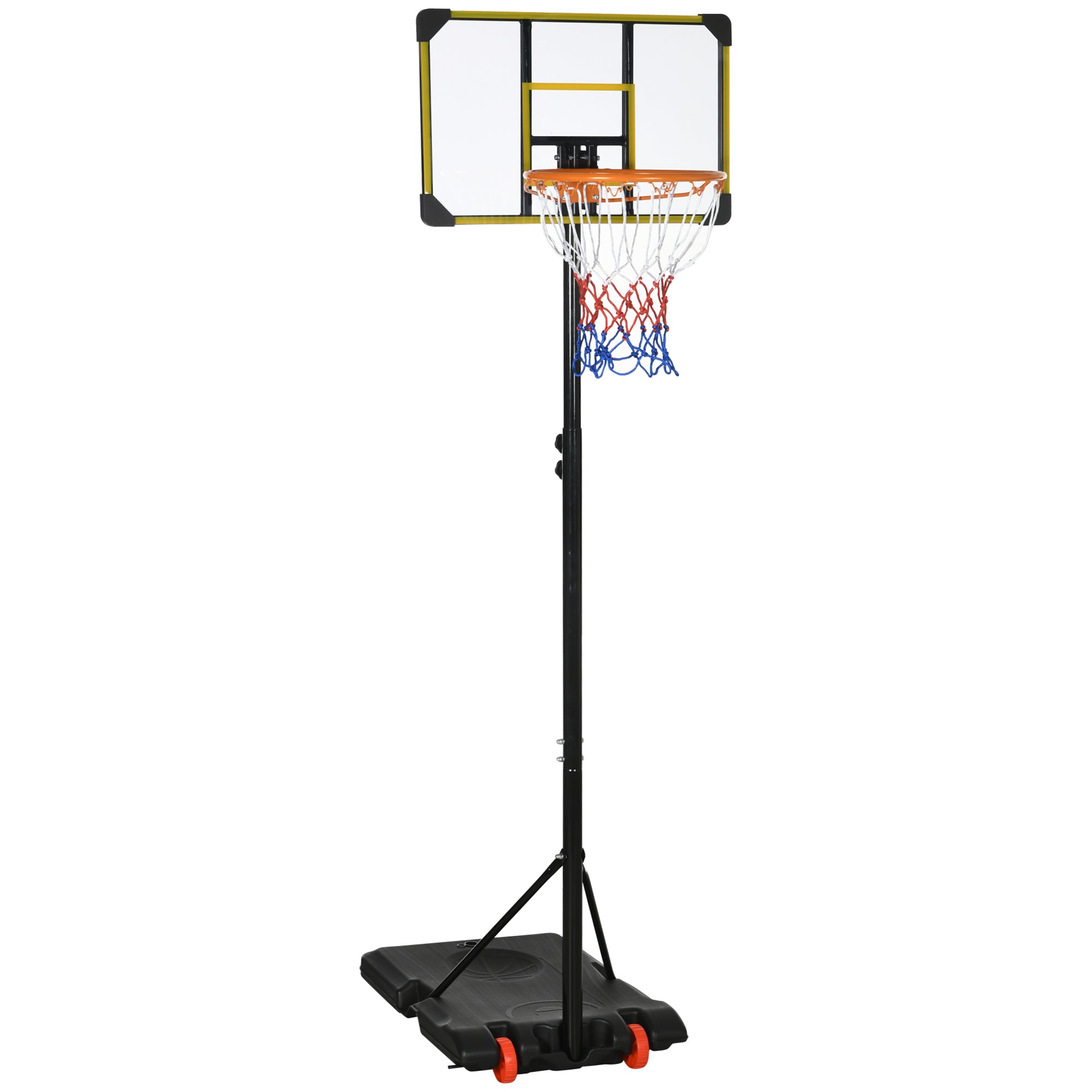 SPORTNOW Height Adjustable Basketball Hoop and Stand with Firm Backboard and Weighted Base, Portable on Wheels, Yellow - North Peak Garden Furniture