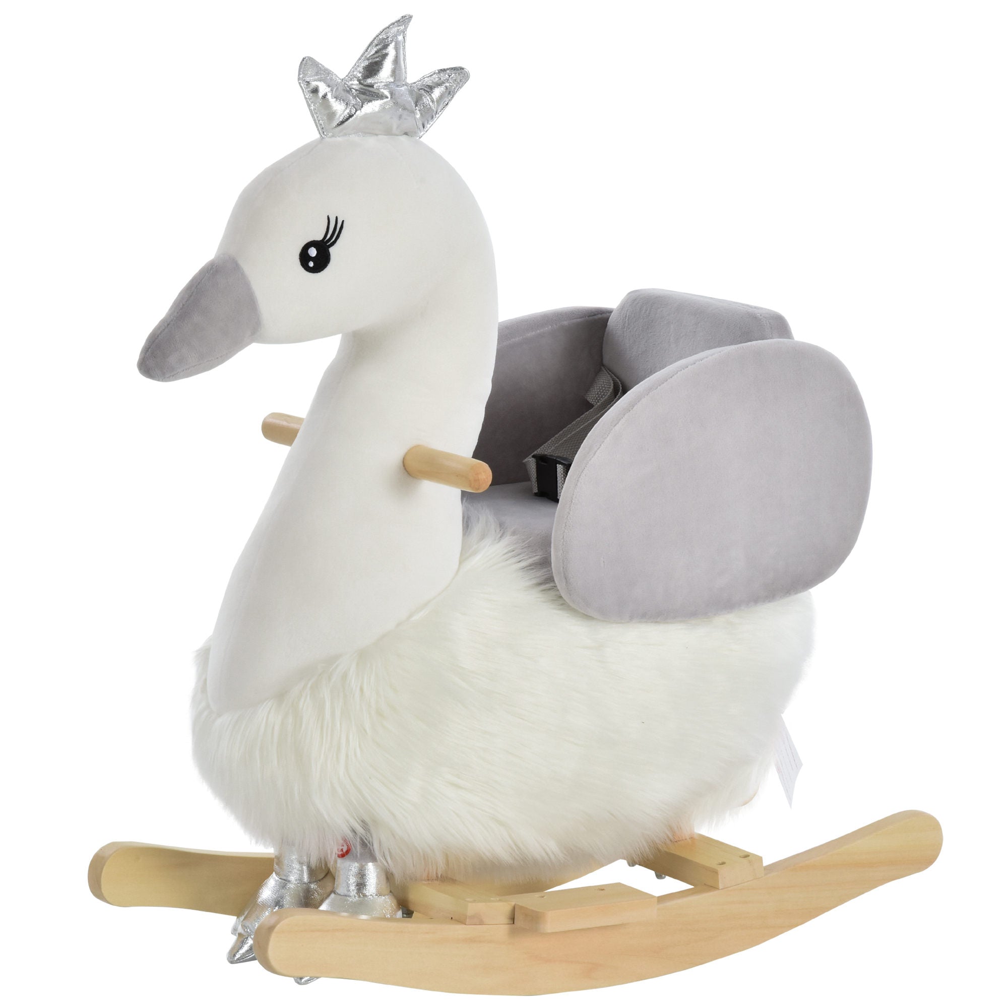 HOMCOM Kids Children Rocking Horse Plush Ride On Swan w/ Sound Wood Base Seat Safety Belt Toddler Baby Toy Rocker 18 - 36 Months - North Peak Garden Furniture