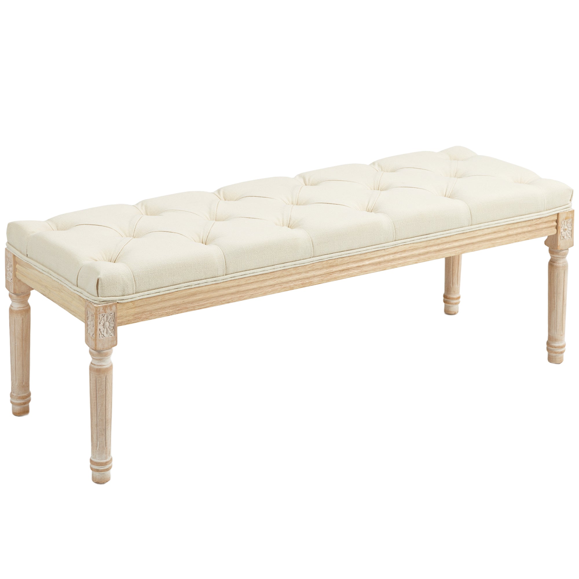 HOMCOM Vintage Wooden Bed End Bench - Cream White - North Peak Garden Furniture