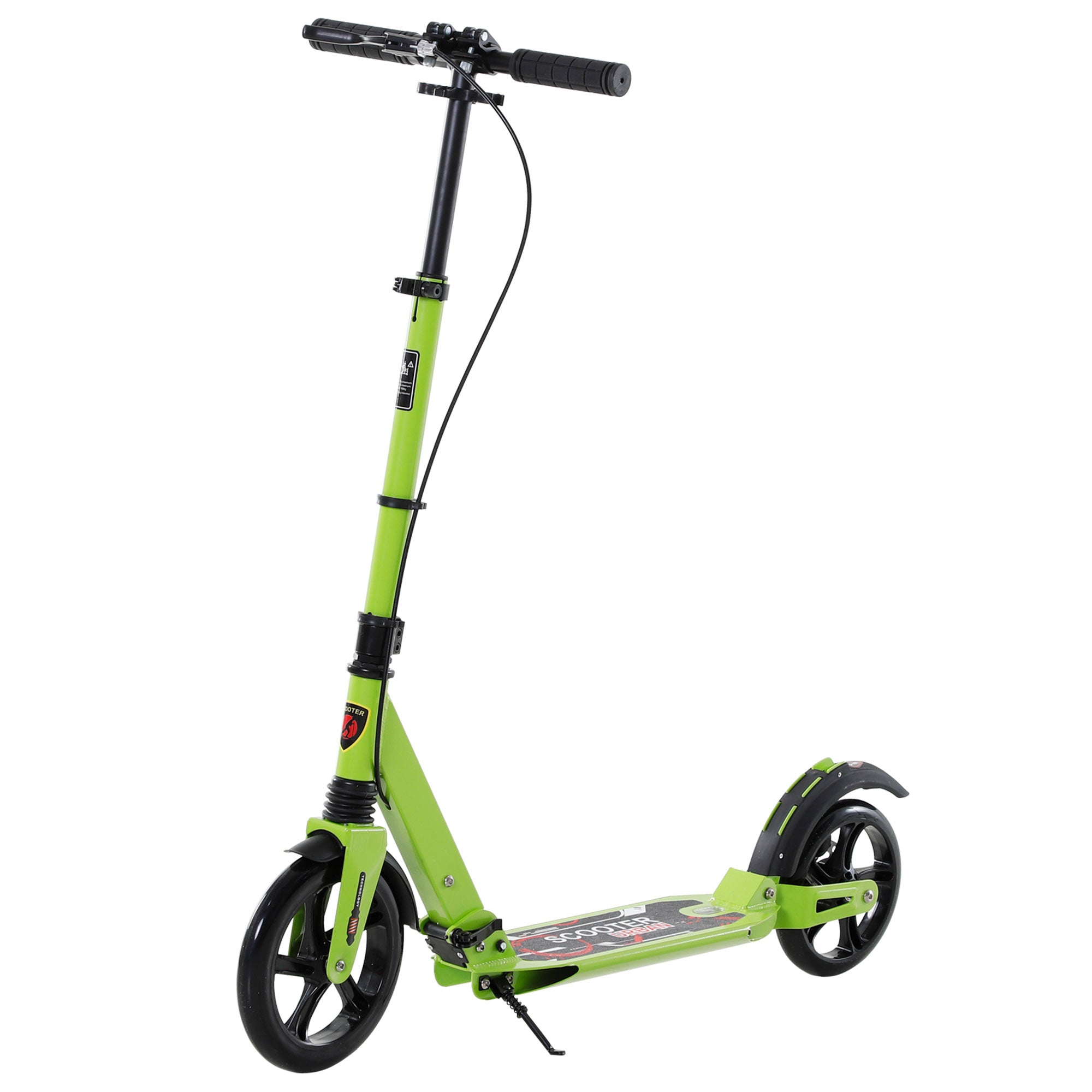 HOMCOM Kick Scooter, Folding 2 Wheel Scooter for 14+ Teens Adults, with Dual Brake System, Dual Suspension, 230mm Big Wheels, 3 Adjustable Handlebar, up to 100KG, Green - North Peak Garden Furniture