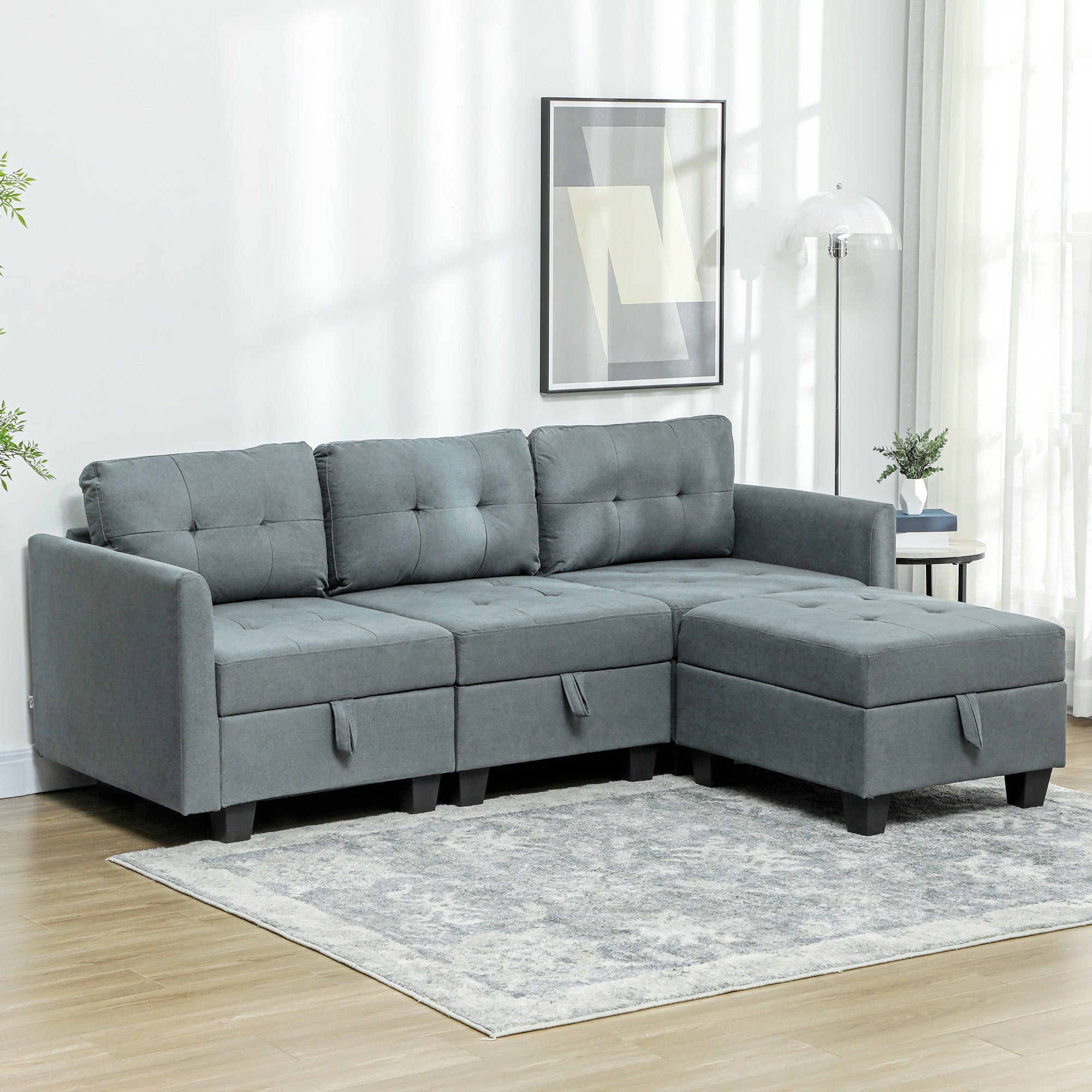 HOMCOM 'L' Shape Modular Sofa, with Storage - Dark Grey - North Peak Garden Furniture