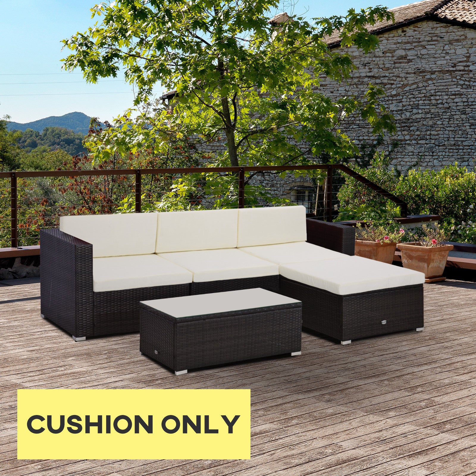 Outsunny Outdoor Cushion Pad Set for Rattan Furniture, 7 Piece Garden Furniture Cushions, Patio Conversation Set Cushions, Lightweight and Durable, Cream - North Peak Garden Furniture