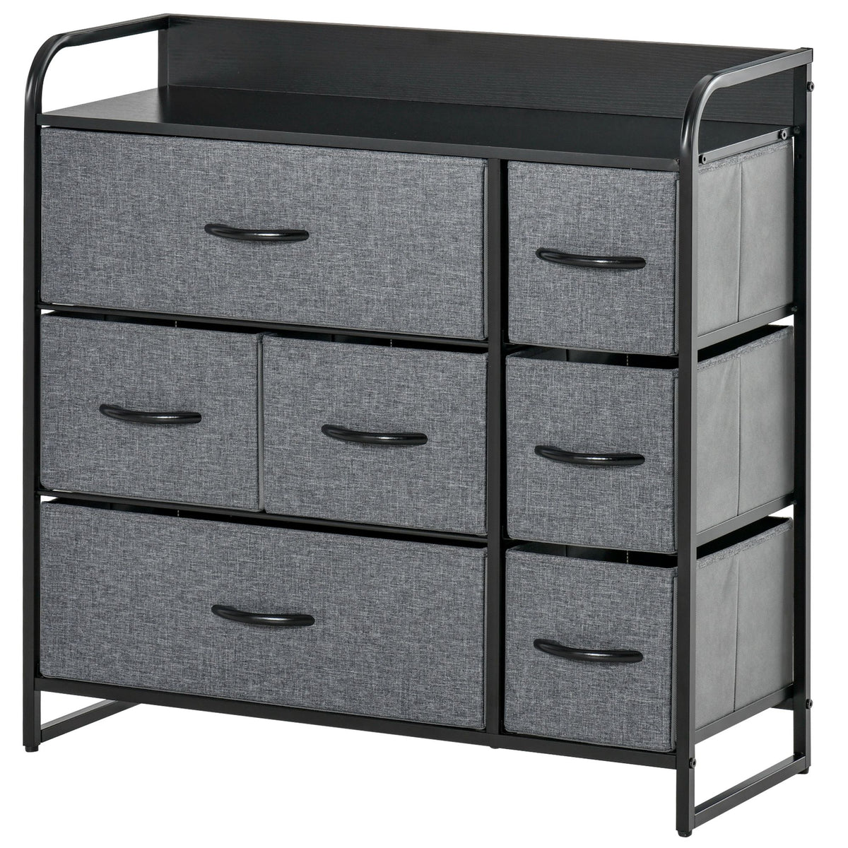 HOMCOM Chest of Drawers with 7 Foldable Drawers, 3-Tier Fabric Bedroom Dresser, Clothes Storage Unit for Bedroom, Living Room, Grey