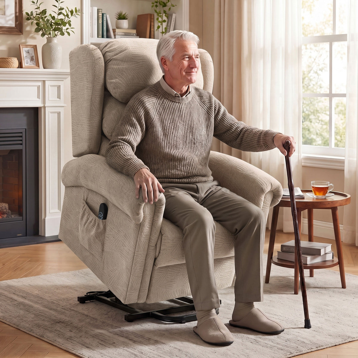 HOMCOM Velvet-Feel Electric Riser Recliner Chair - Khaki