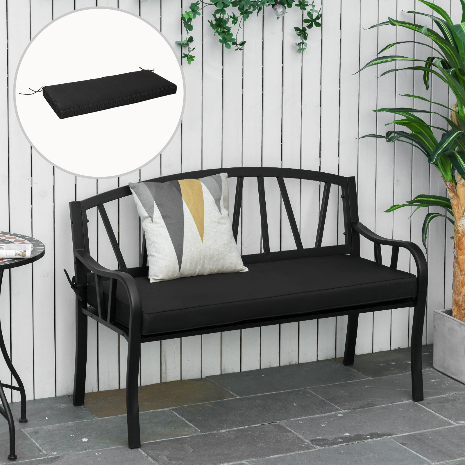 Outsunny Garden Bench Cushion 2 Seater Loveseat Seat Pad for Patio Swing Furniture for Indoor & Outdoor Use, 120 x 50 x 8 cm, Black - North Peak Garden Furniture