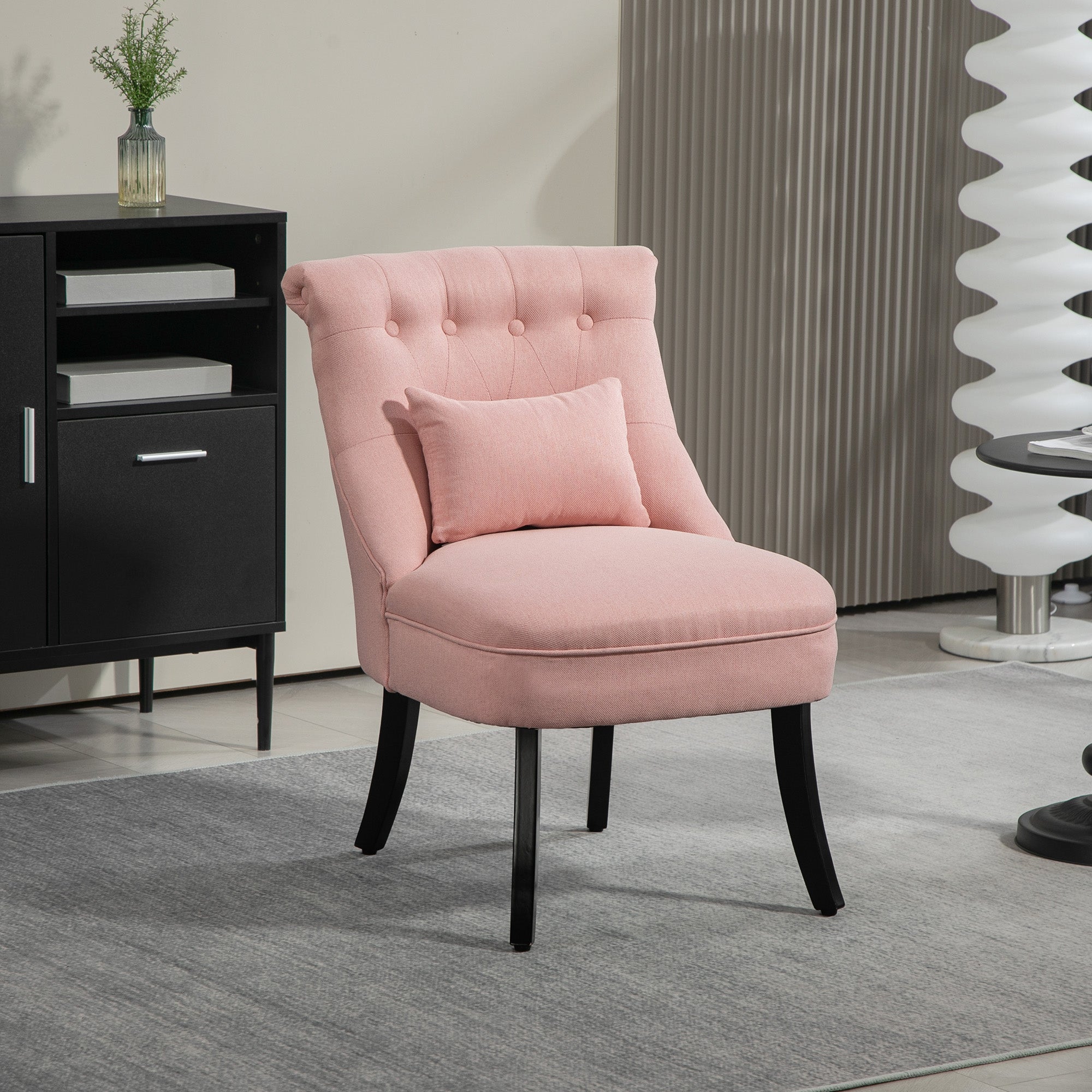 HOMCOM Fabric Single Sofa Dining Chair Tub Chair Upholstered W/ Pillow Solid Wood Leg Home Living Room Furniture Pink - North Peak Garden Furniture