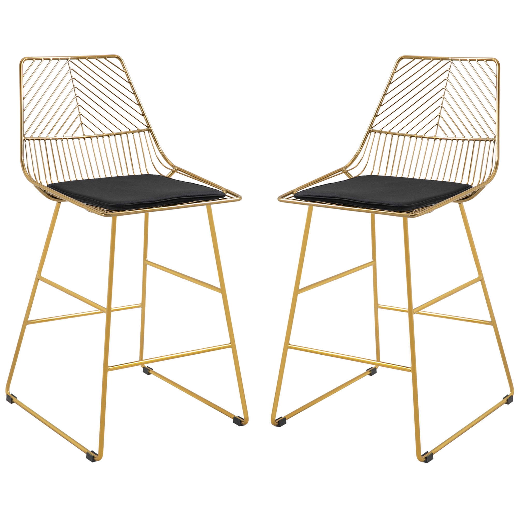 HOMCOM Set of 2 Bar stools Modern Counter Height Wire Metal Bar chairs for Kitchen, Bar Counter, Gold - North Peak Garden Furniture