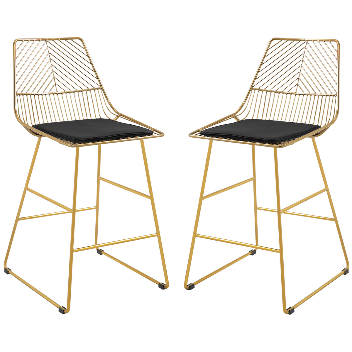 HOMCOM Set of 2 Bar stools Modern Counter Height Wire Metal Bar chairs for Kitchen, Bar Counter, Gold