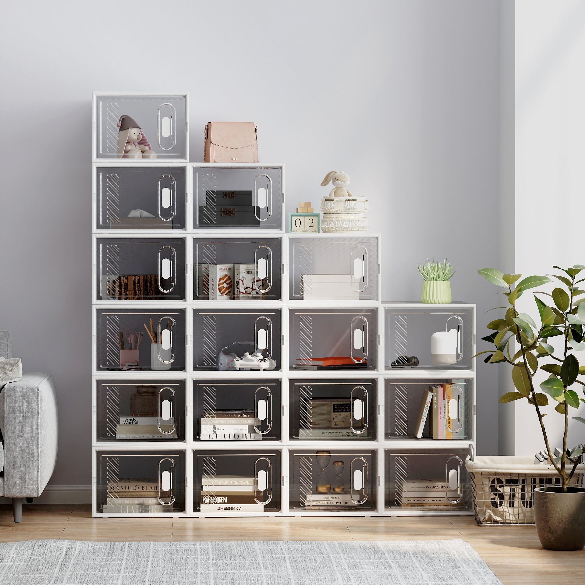 HOMCOM 18PCS Clear Shoe Box, Plastic Stackable Shoe Storage Box for UK/EU Size up to 12/46 with Magnetic Door for Women/Men, 28 x 36 x 21cm - North Peak Garden Furniture