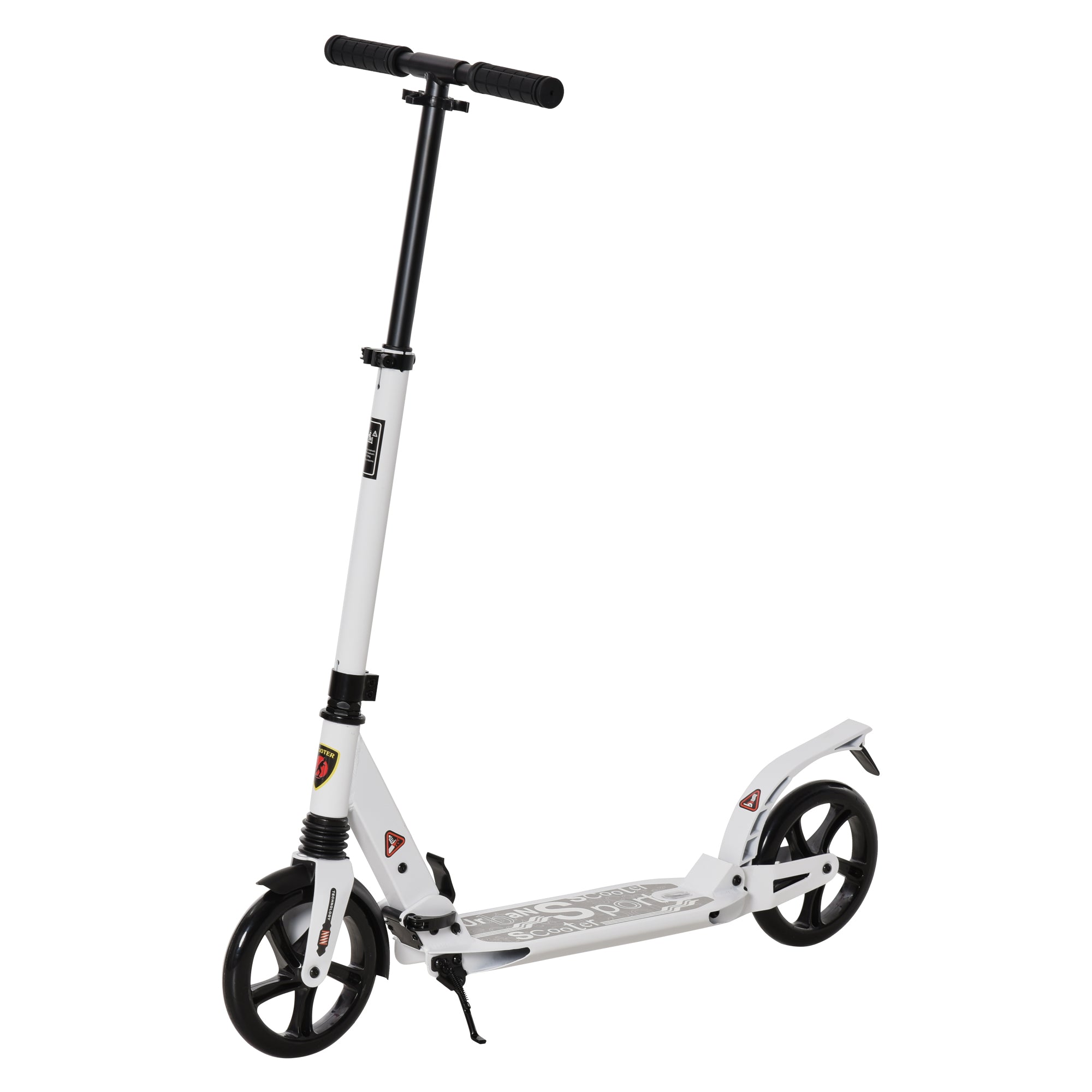 HOMCOM Folding Kick Scooter 2 Big Wheels Teens Adult 14+ Adjustable Ride On White - North Peak Garden Furniture
