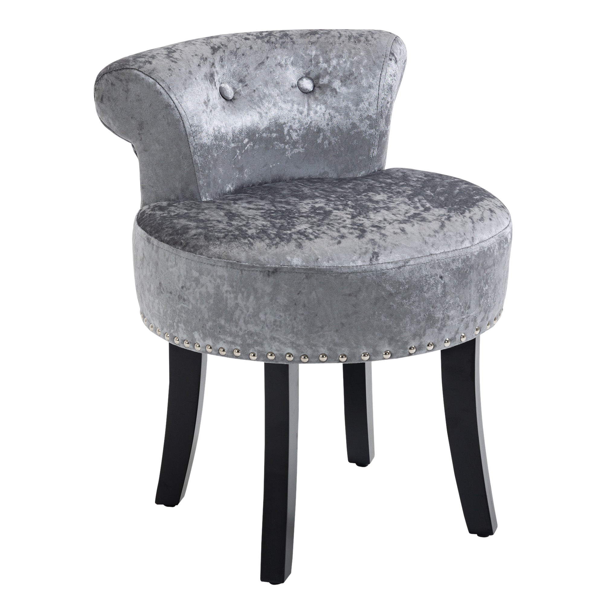 HOMCOM Dressing Table Stool with Rubber Wood Legs, Ice Velvet Vanity Stool for Living Room Bedroom, Grey - North Peak Garden Furniture