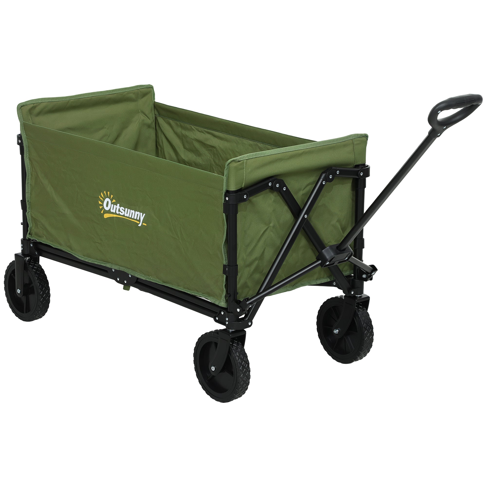 Outsunny 120L Folding Garden Trolley Cart, Outdoor Collapsible Wagon with Wheels and Adjustable Handle for Beach, Camping, Festival, Green - North Peak Garden Furniture