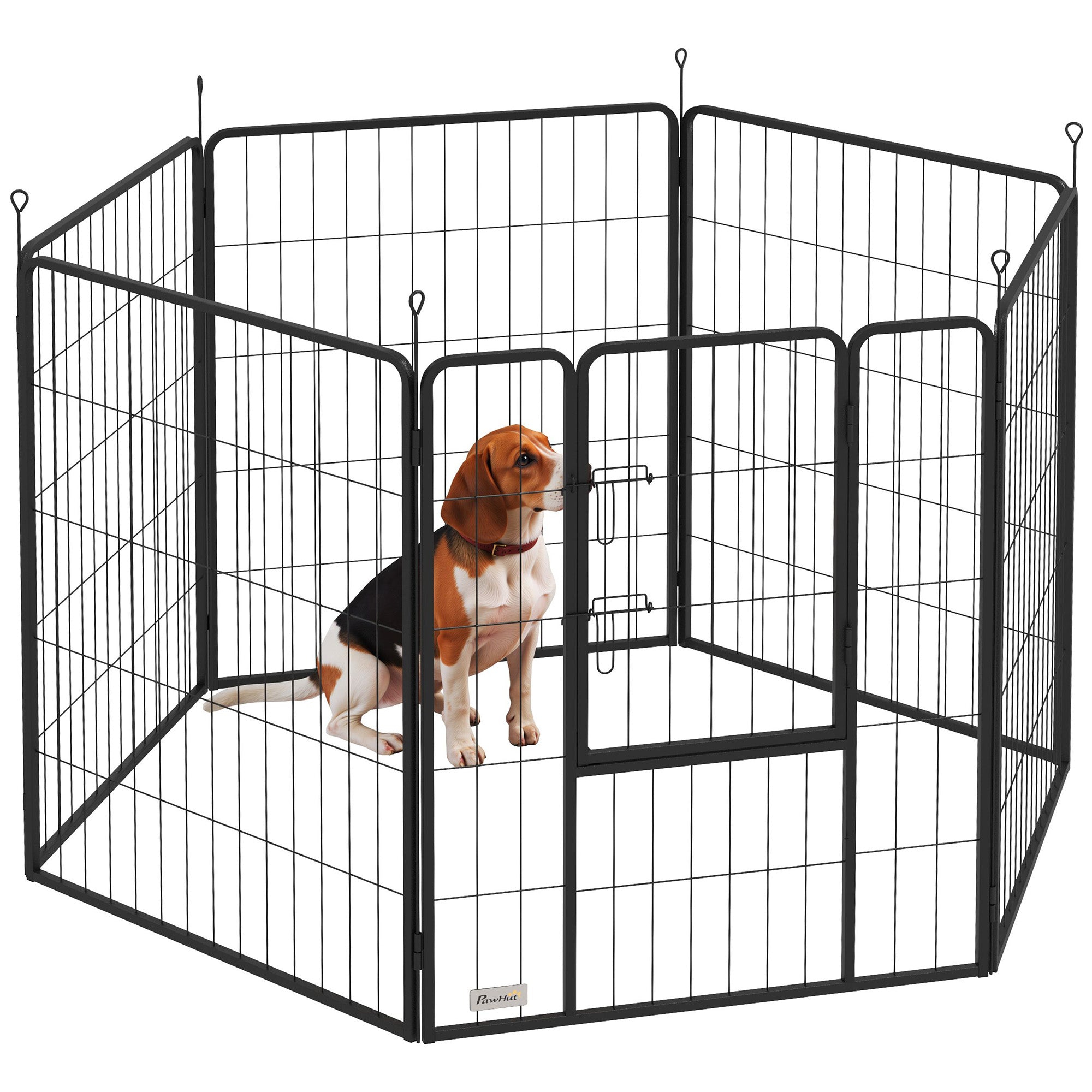 PawHut 6 Panels Dog Playpen, Portable Detachable Puppy Pen with Door, for Large Dogs, 100cm High, Black - North Peak Garden Furniture